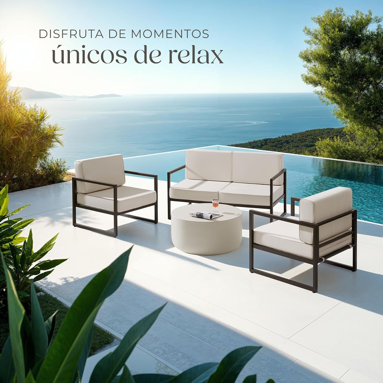 Detalle 2 de tectake® Conjunto Jardín Exterior de Acero 4 plazas