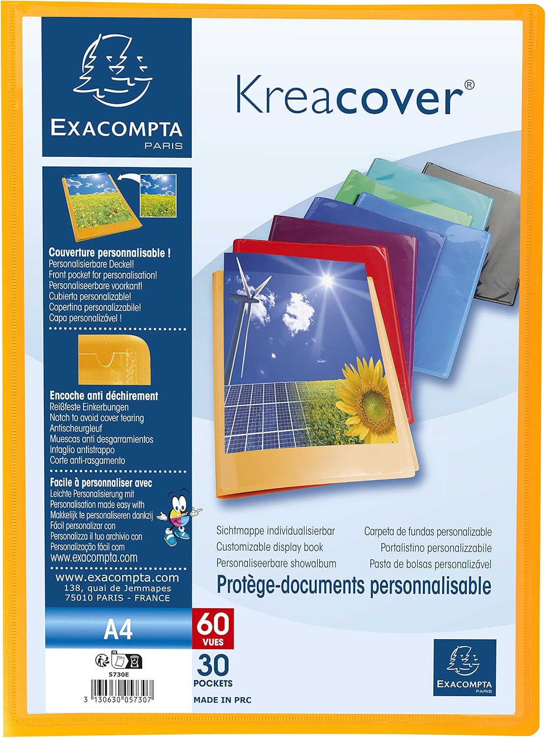 Thumbnail 1 de Exacompta Kreacover Chromaline 5730E – 30 pochettes A4, 60 vues, 24 x 32 cm, 8 couleurs aléatoires
