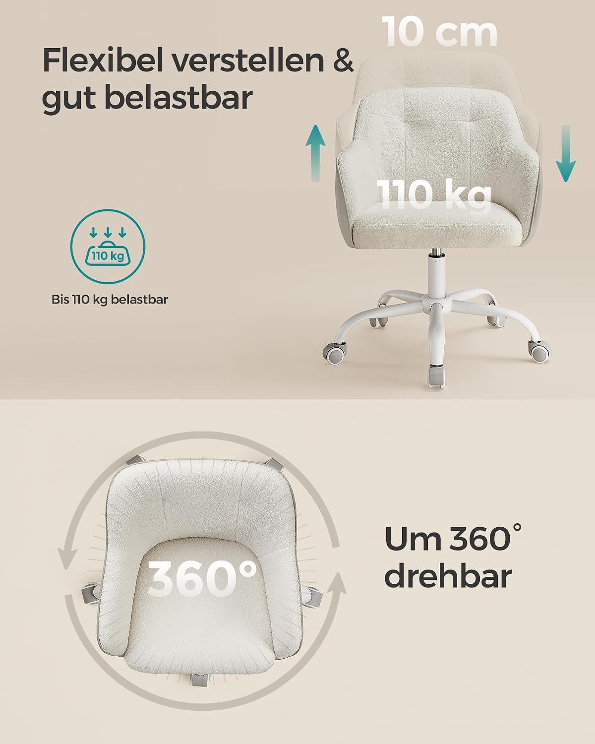 Thumbnail 5 de SONGMICS Homeoffice Drehstuhl Cappuccinobeige OBG019W01