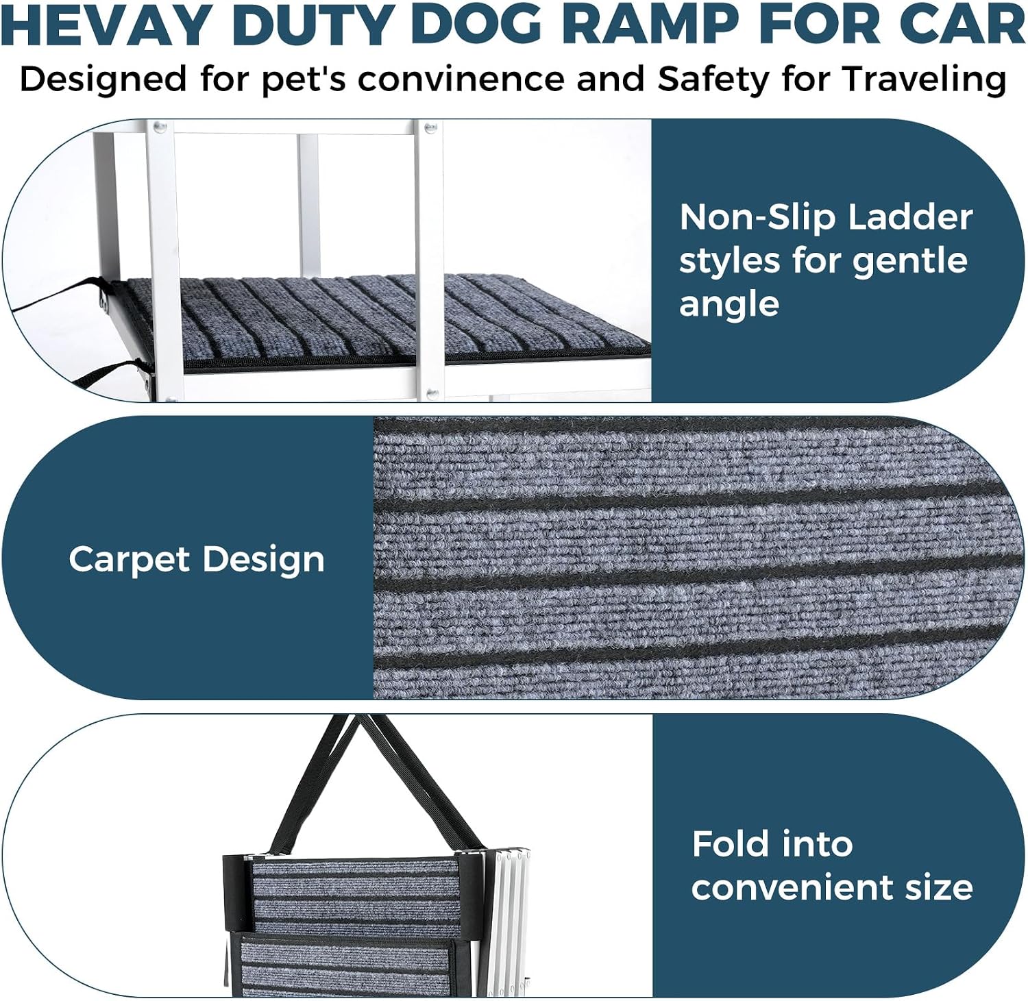 Thumbnail 5 de Extra Wide Dog Ramp for Cars: Aluminum Steps with Non-Slip Carpet for Easy SUV Access