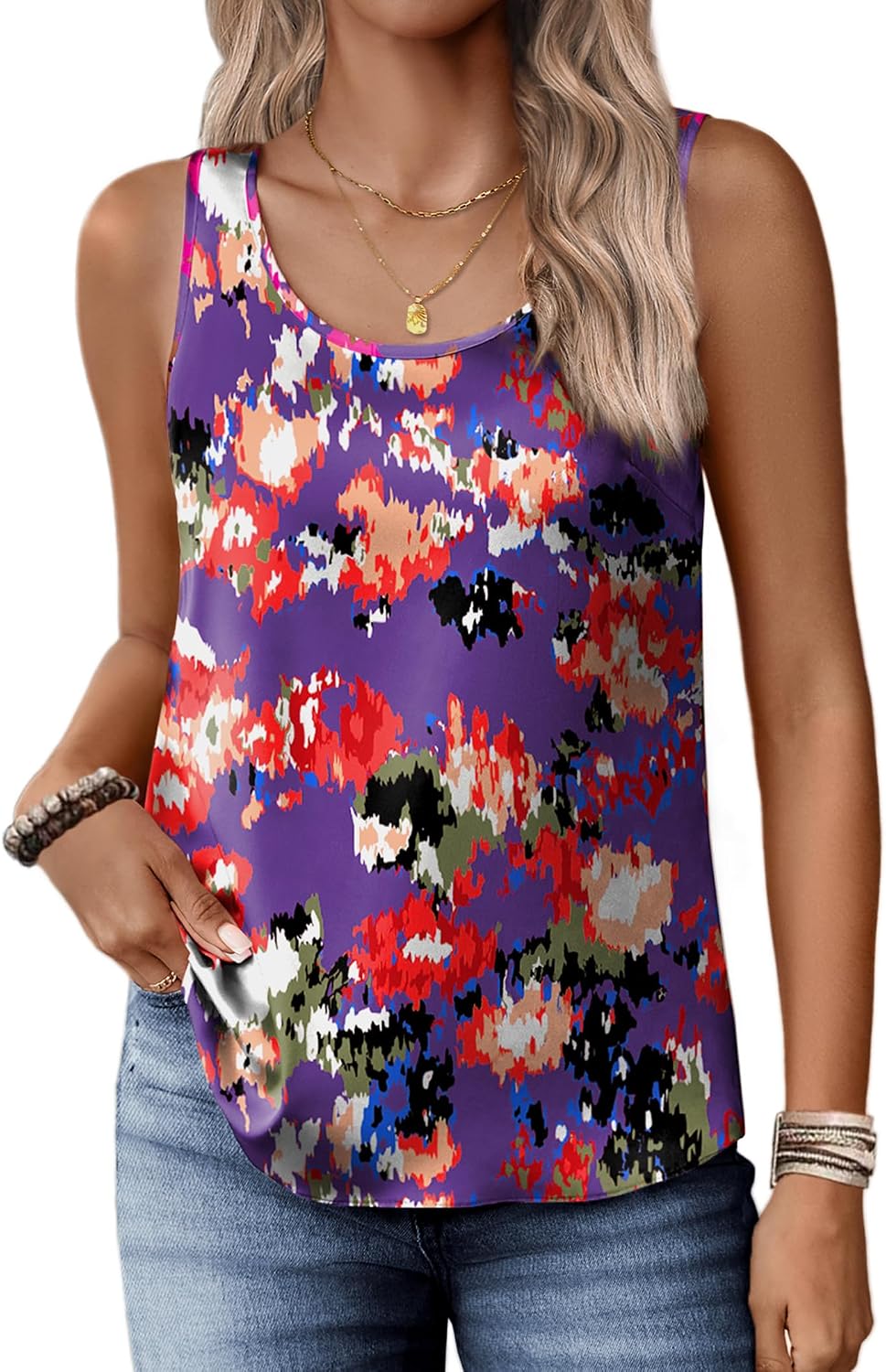 Detalle de Zeagoo Silk Satin Tank Tops for Women: Scoop Neck Sleeveless Camisole (2026 Summer Basic Blouse)