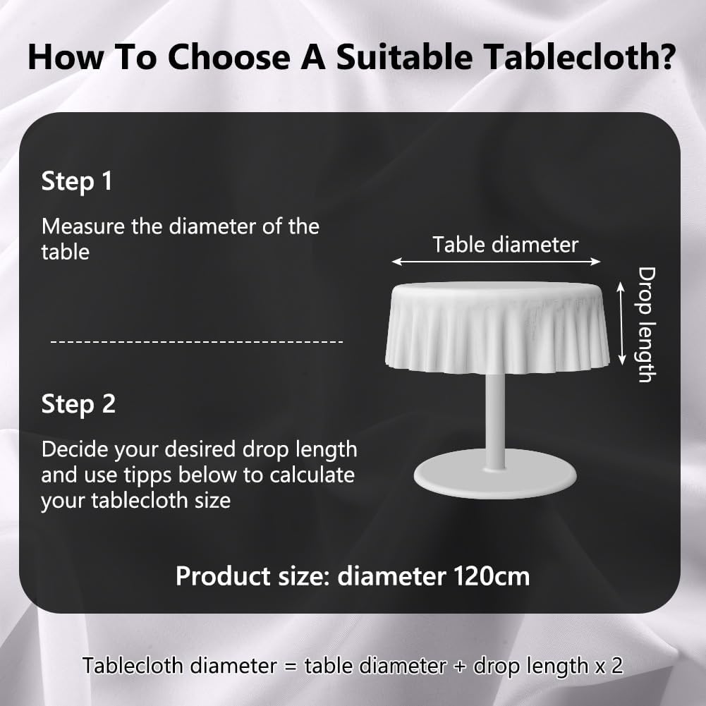 Detalle de AUAUY rund duk i polyester, vit, 120 cm – vattenavvisande och fläckresistent