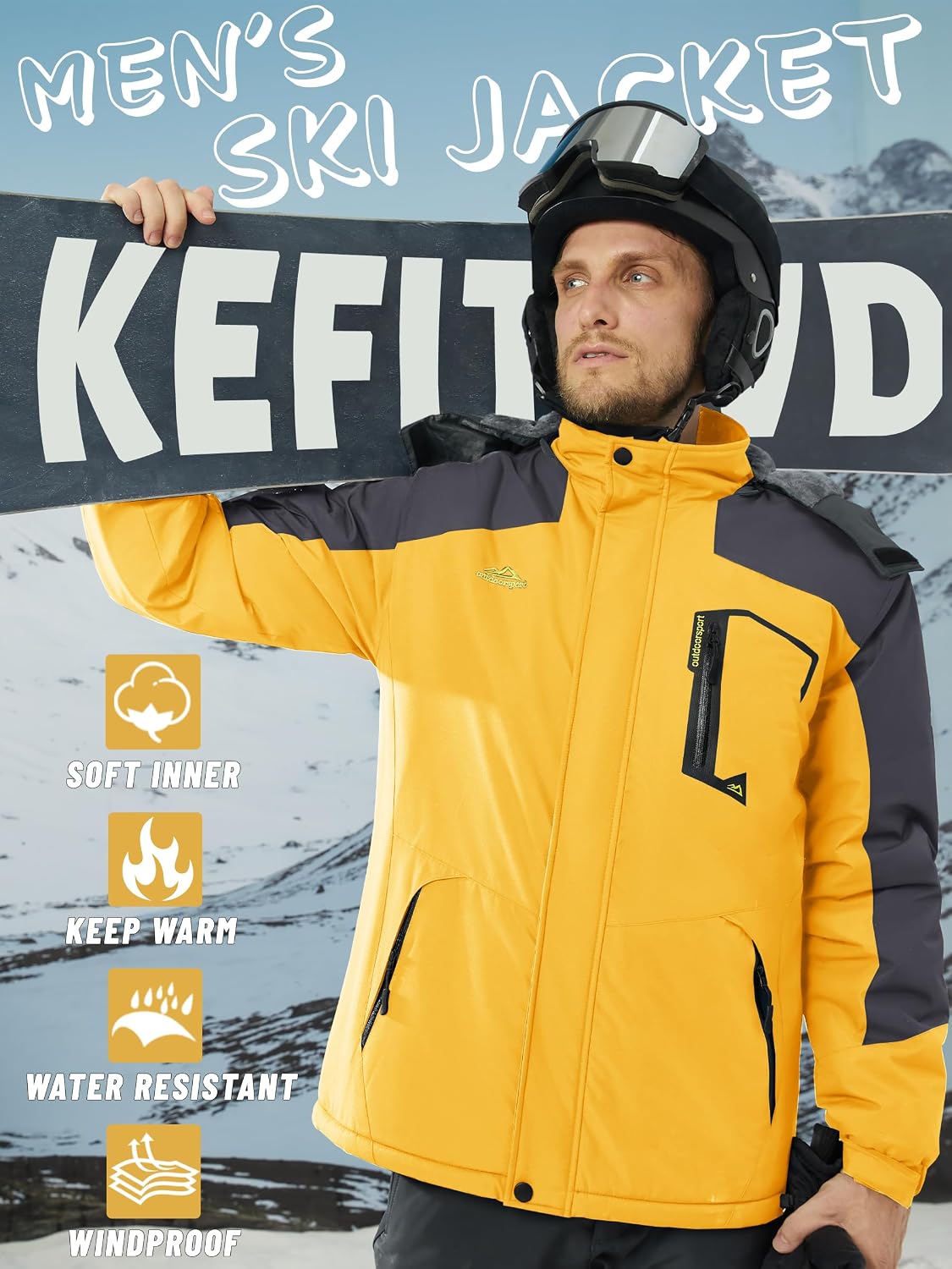 Detalle 2 de KEFITEVD Chaqueta impermeable Hombre con capucha desmontable