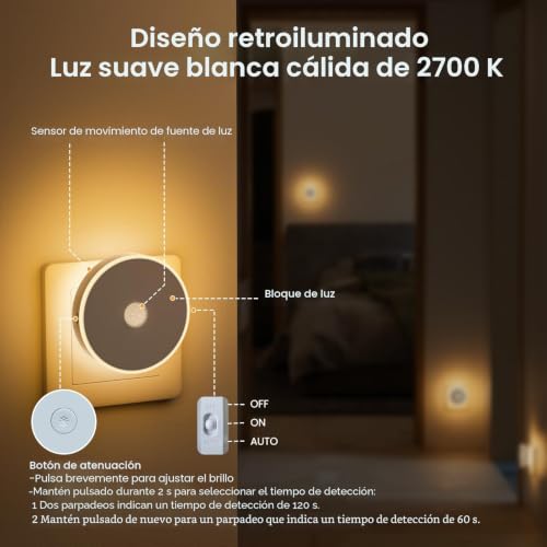 Detalle 2 de Luz nocturna infantil LED 2 Pcs con sensor de movimiento de Yuinzin