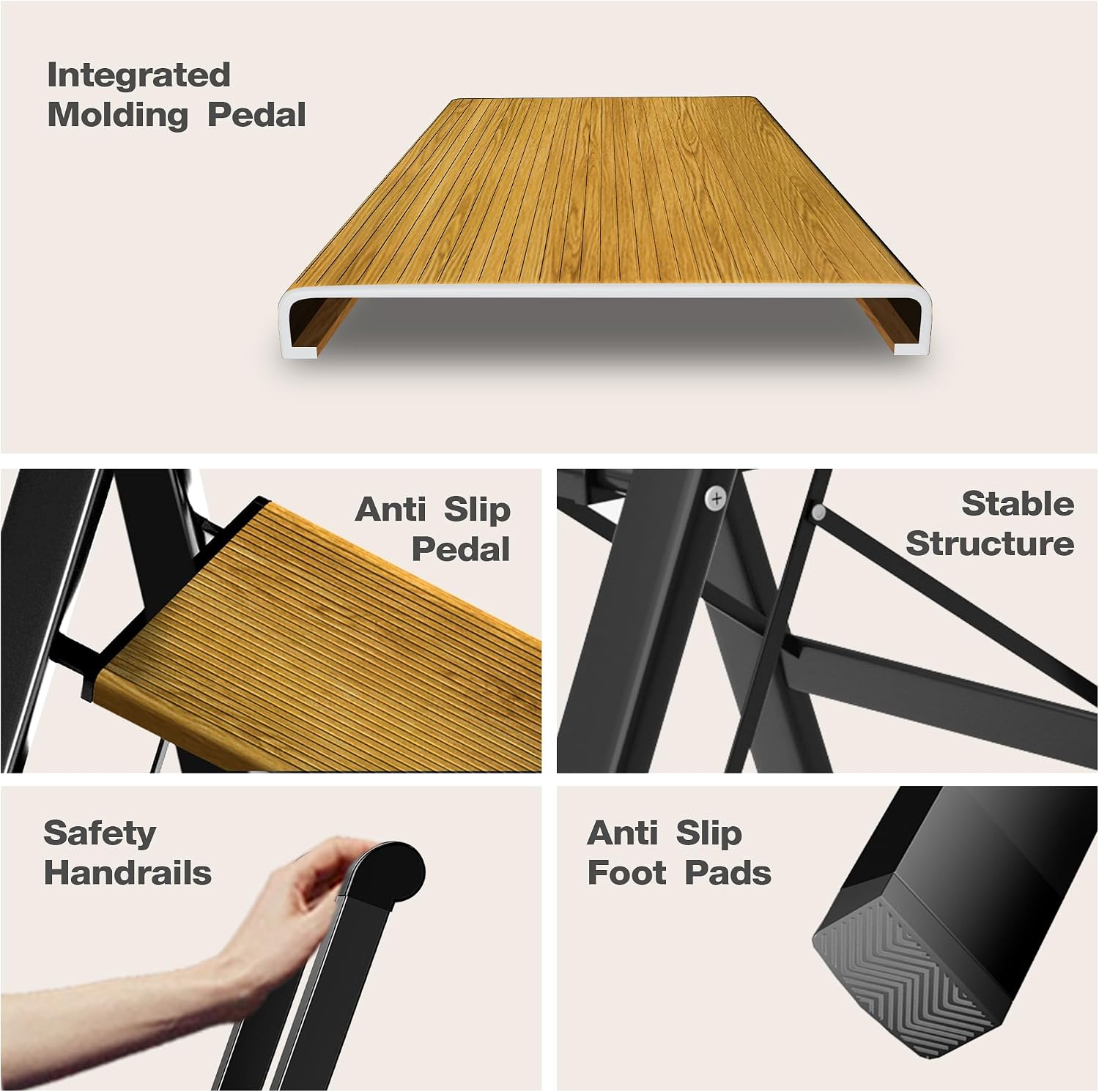 Thumbnail 4 de HillhutApex L-01 3-Step Folding Ladder with Handrail and Non-Slip Pedals