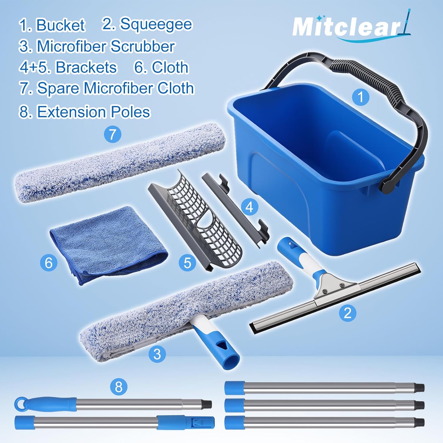 Detalle de Mitclear Professional Window Cleaning Kit with 3 Gallon Bucket and 77-Inch Reach