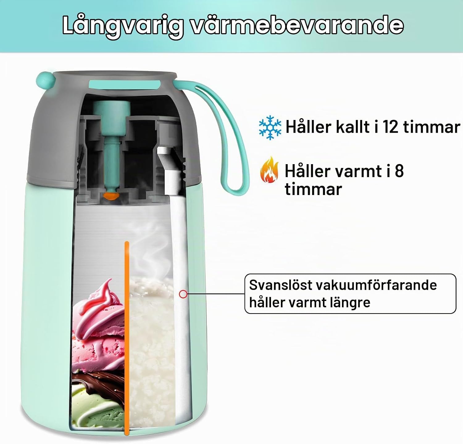 Detalle de DUNSOO termisk matbehållare 650 ml i rostfritt stål med vikbar sked