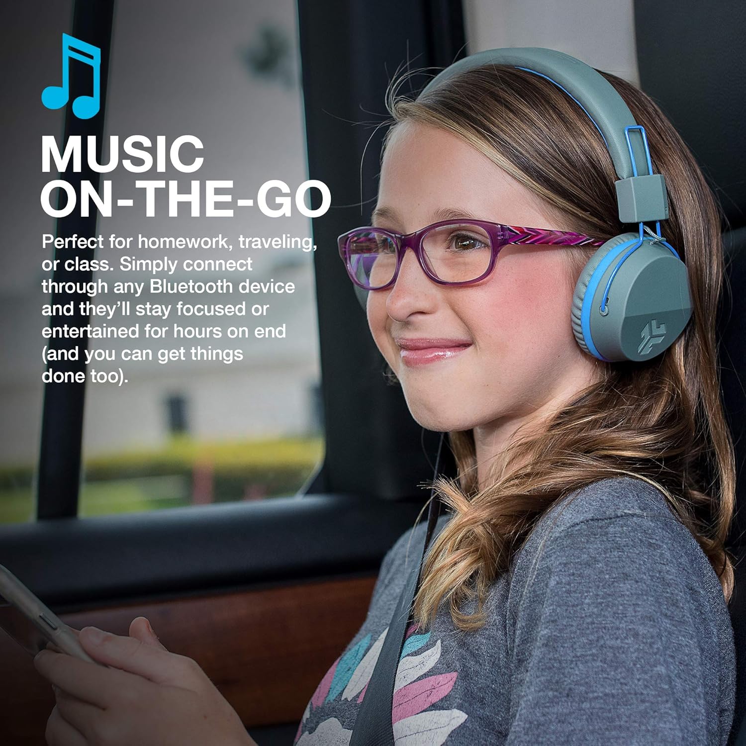 Thumbnail 3 de JLab JBuddies Studio Casque audio Bluetooth enfant (petite taille) avec limiteur de volume, micro et 24 h d’autonomie – Bleu