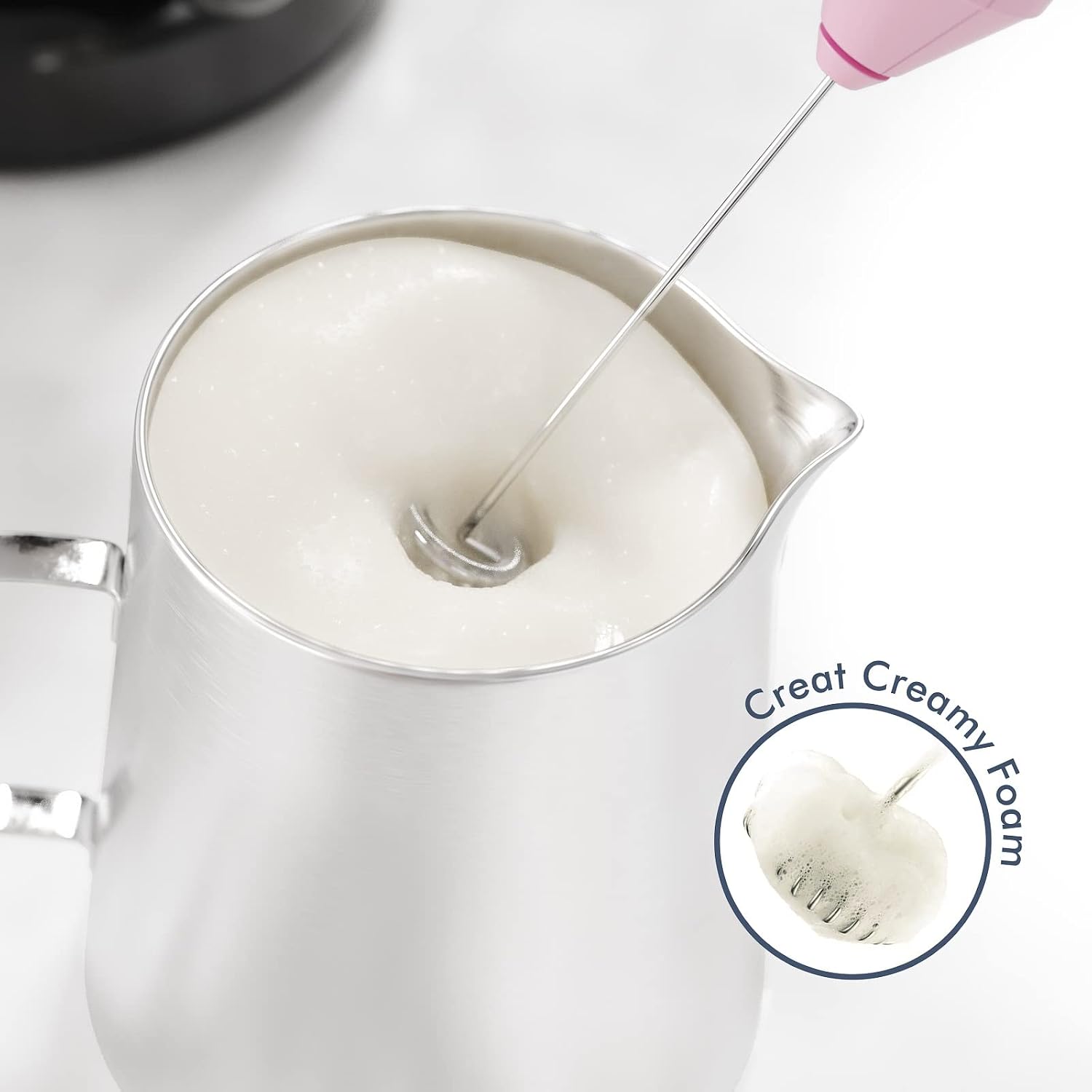 Detalle 2 de New England Stories G1-PINK-STAND Handheld Milk Frother with Stand