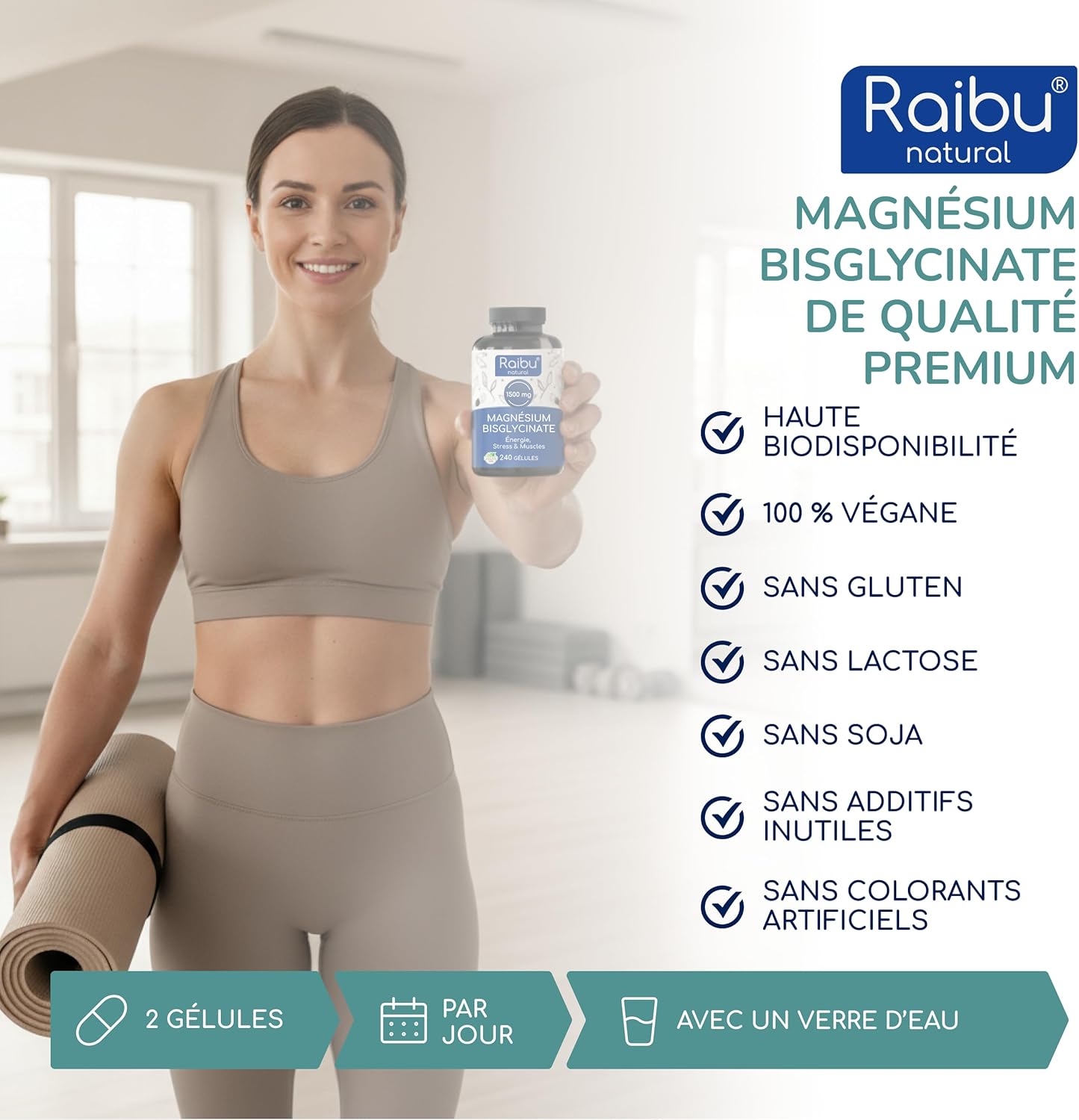 Thumbnail 3 de Magnésium Bisglycinate – 240 gélules (300 mg de magnésium élémentaire par portion) pour stress & fatigue