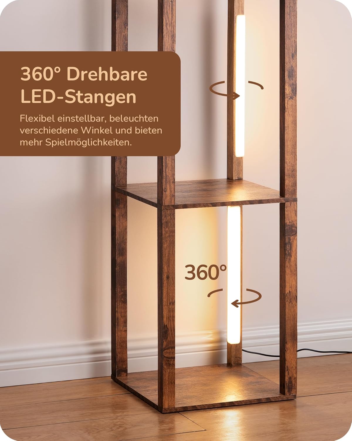 Thumbnail 6 de EDISHINE Stehlampe mit Regal – Dimmbare Beleuchtung und 4 Ablagen, 360° LED-Lichtstangen, 163 cm