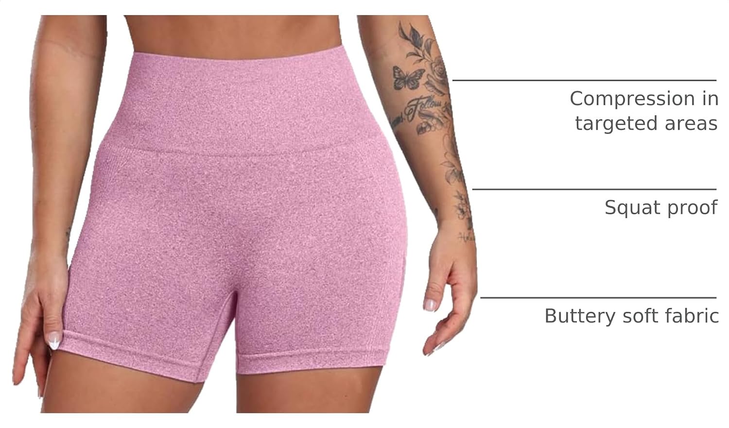 Detalle de CHRLEISURE Women’s 4-Pack Workout Gym Shorts (High-Waisted, Seamless Scrunch & Butt Lifting)