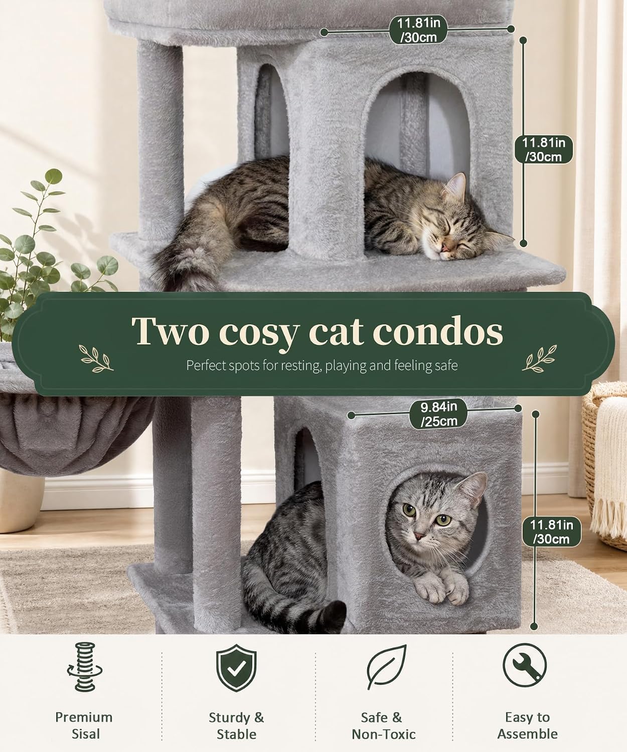Detalle 2 de LIKISAK Cat Tree 173cm Large Cat Tower for Indoor Cats (Grey, PMT02GY)