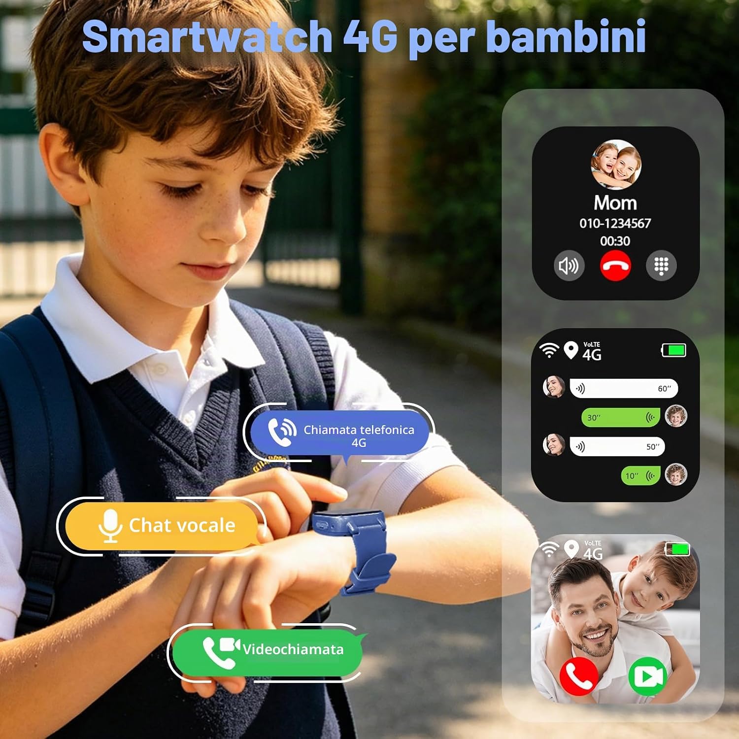 Thumbnail 1 de Smartwatch Bambini 4G con Videochiamata e GPS (Navy) – Regalo ideale per bambini dai 4 ai 12 anni