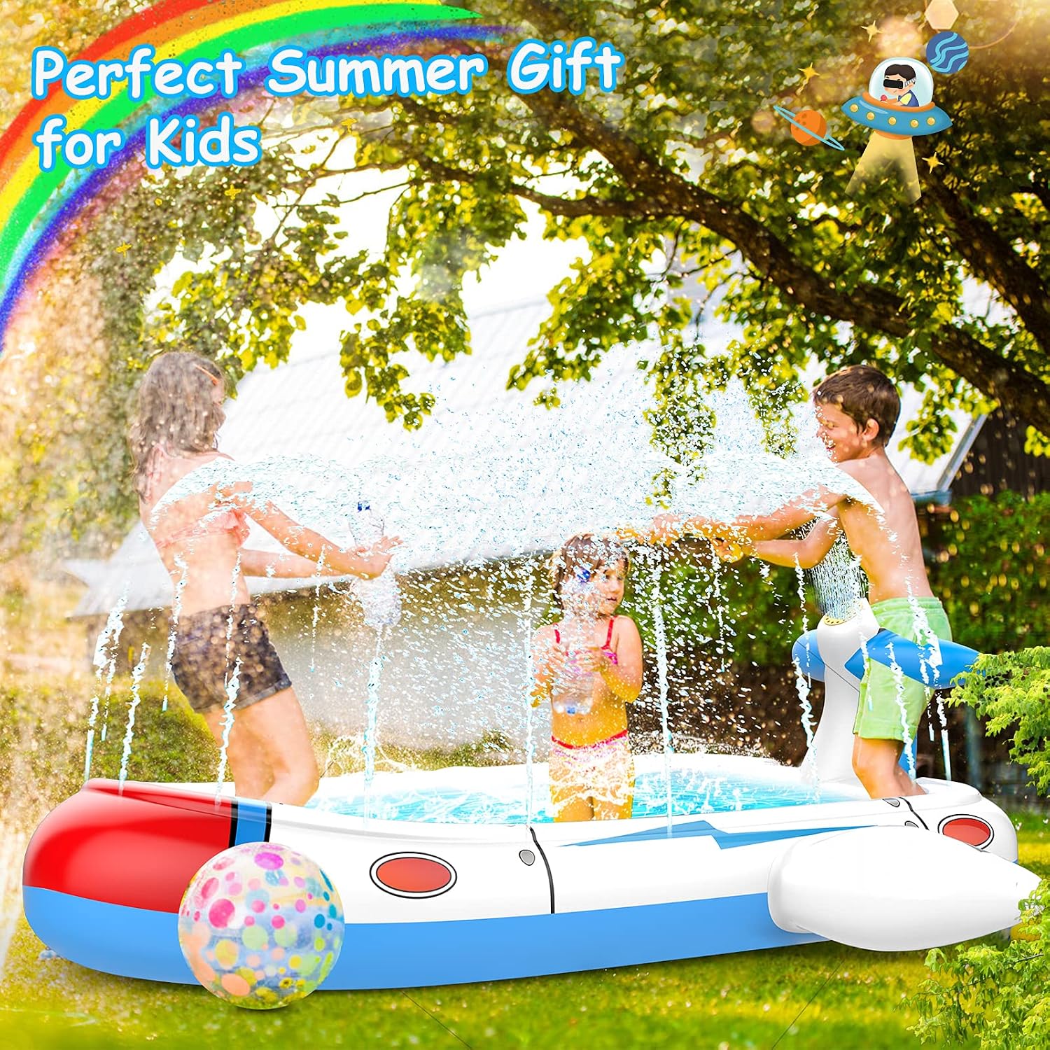 Thumbnail 2 de Kiddie Pool for Toddlers 3-in-1 Splash Pad (68 in) — Inflatable Sprinkler Water Play Mat for Kids Ages 4–8