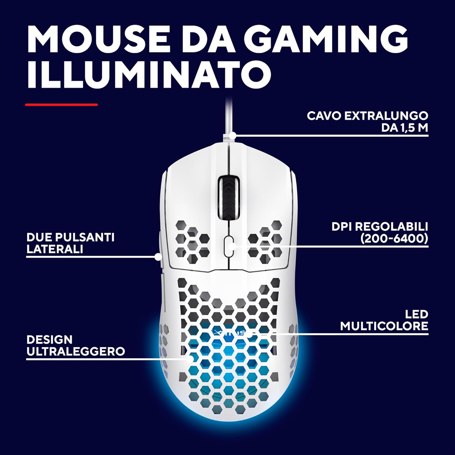 Thumbnail 1 de GXTrust 928W Helox mouse gaming superleggero da 65g con DPI 200–6400, 6 pulsanti programmabili e RGB