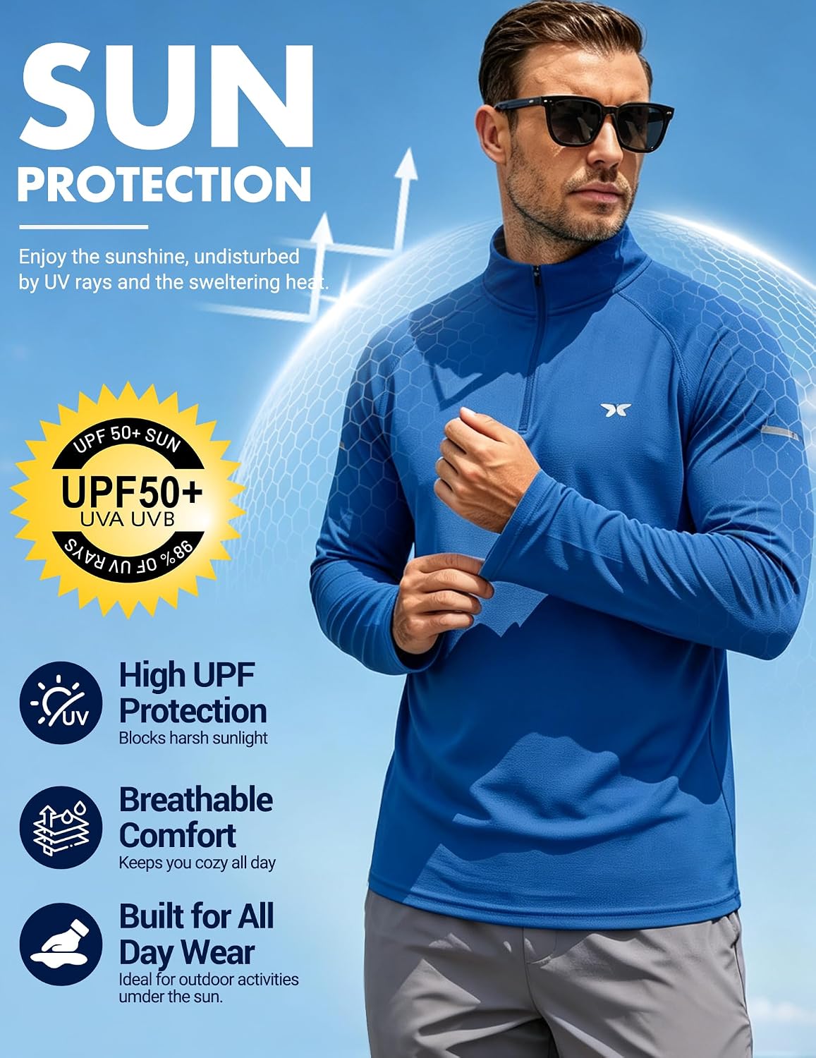 Detalle 2 de COOFANDY Men's Quarter-Zip Athletic Shirt UPF 50+