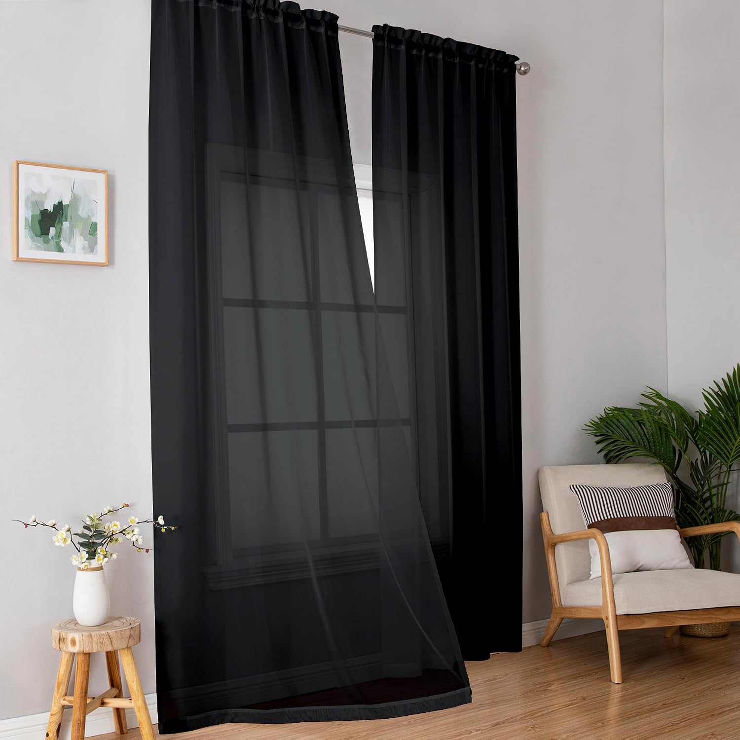 Detalle de Simplebrand Black Sheer Curtains 96 in 🪟