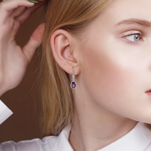 Detalle 2 de Weviway Silver Amethyst Drop Earrings - Teardrop Crystals with Cubic Zirconia Accents