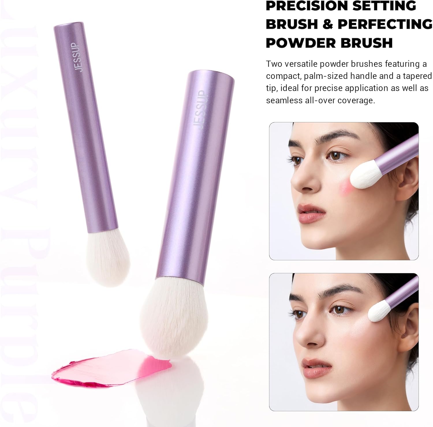 Detalle 2 de Jessup Pinceaux Maquillages Lot de 4 Pinceaux Kabuki Visage – Fibre Synthétique Premium Sans Cruauté ( Violet T517 )