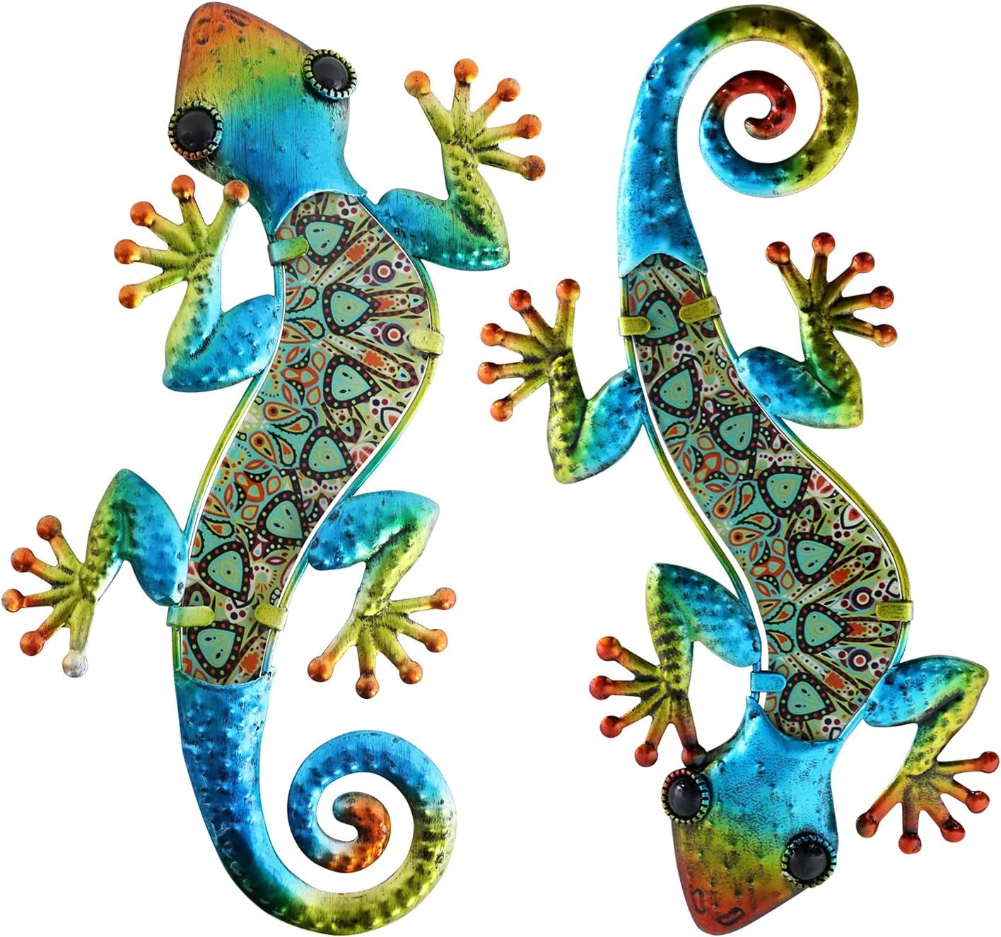 Detalle de HONGLAND Metall-Gecko-Wanddekoration „Symphonie“ – Wandbild aus Metall & Glas, 2er-Set für innen & außen