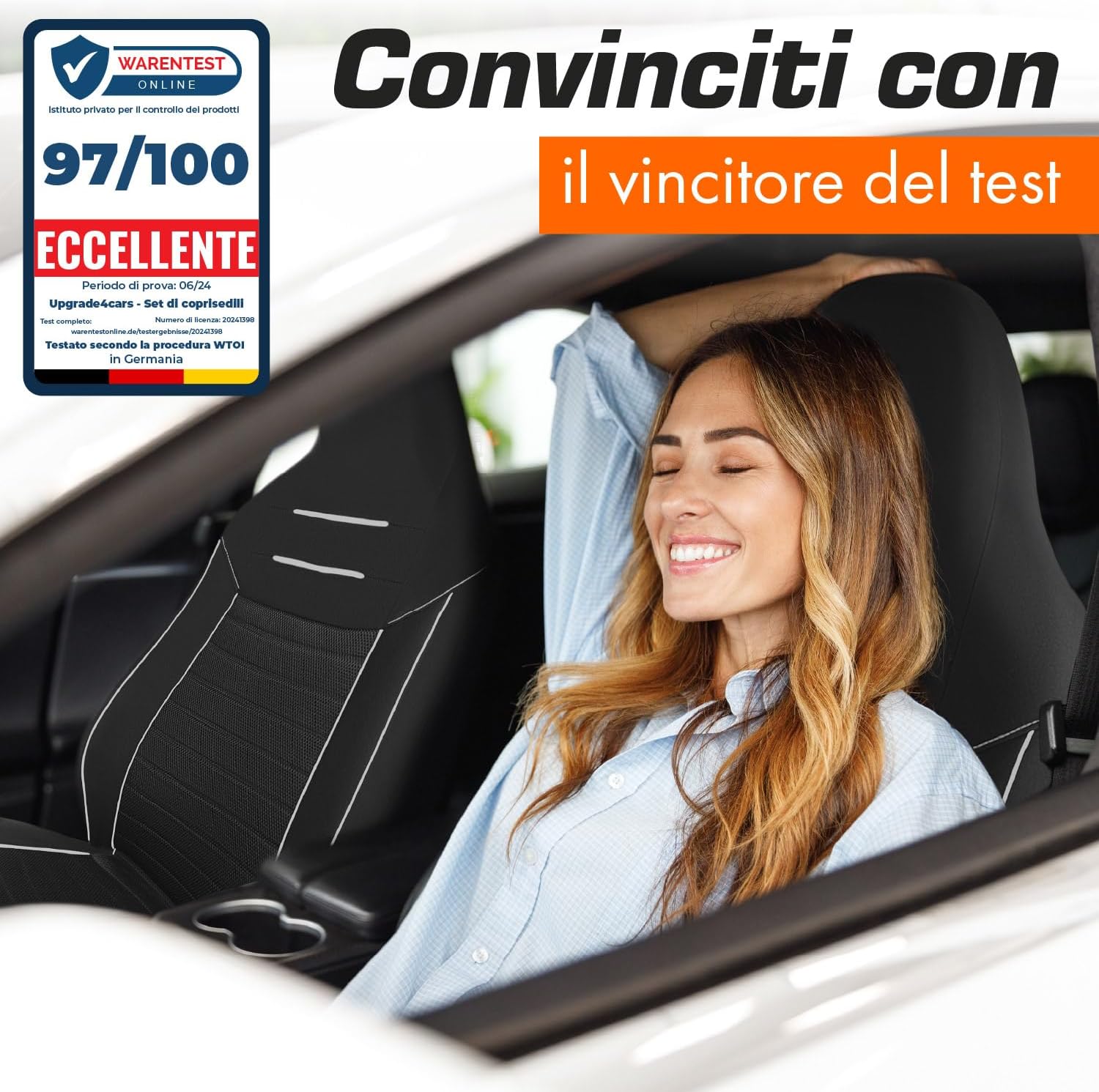 Thumbnail 5 de Upgrade4cars Coprisedili Auto Universale con Poggiatesta Integrato Nero Bianco