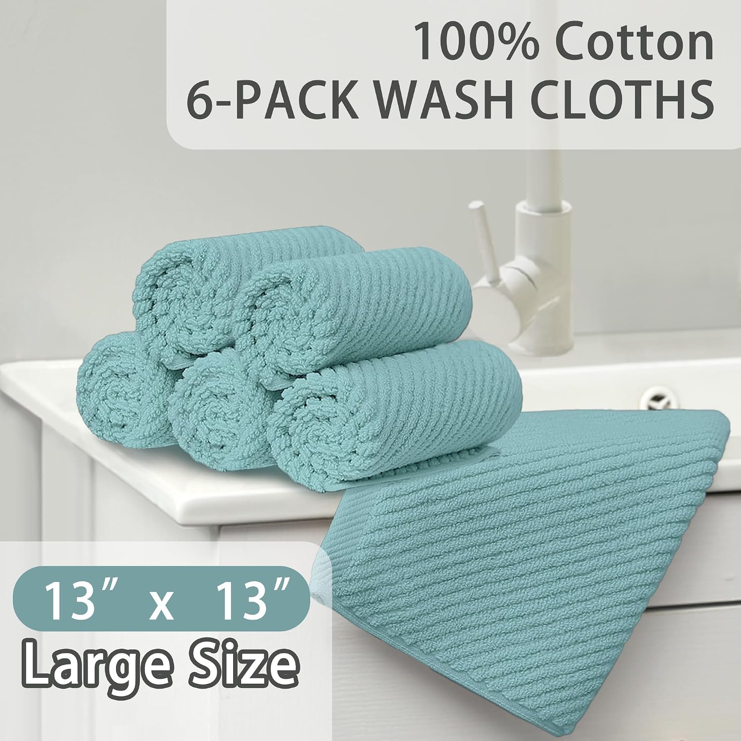 Thumbnail 2 de Aqua Teal 13"x13" Wash Cloths 6-Pack