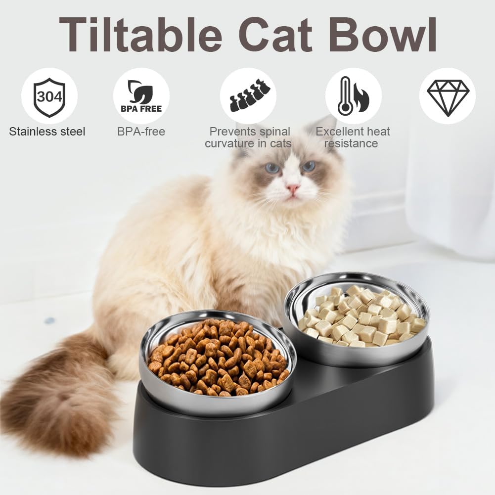 Thumbnail 3 de Alaoo Tilted Cat Bowls with Stand: Double Stainless Steel Feeding Station