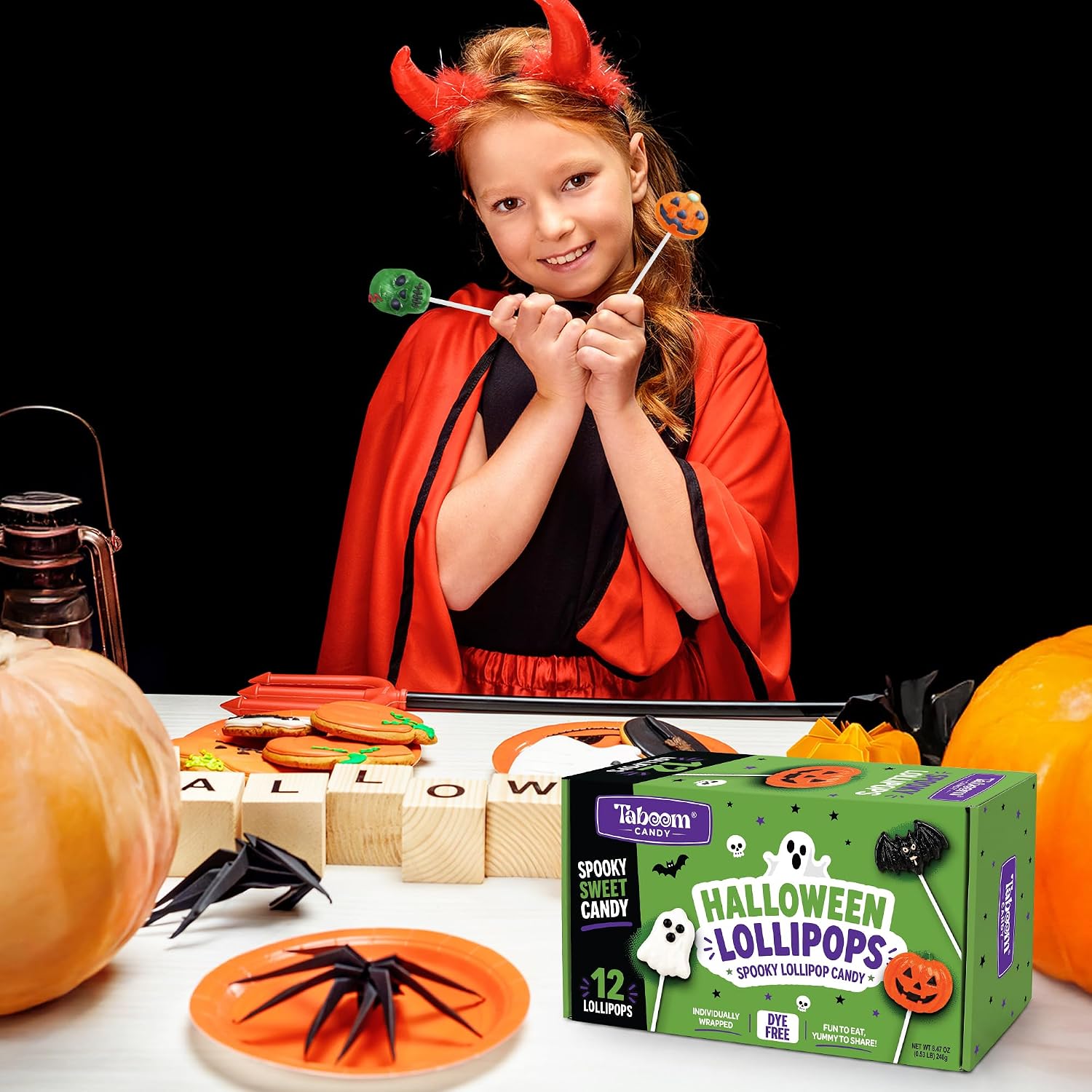 Detalle de Taboom Halloween Lollipops, 12 Count, Individually Wrapped Dye-Free Spooky Shapes