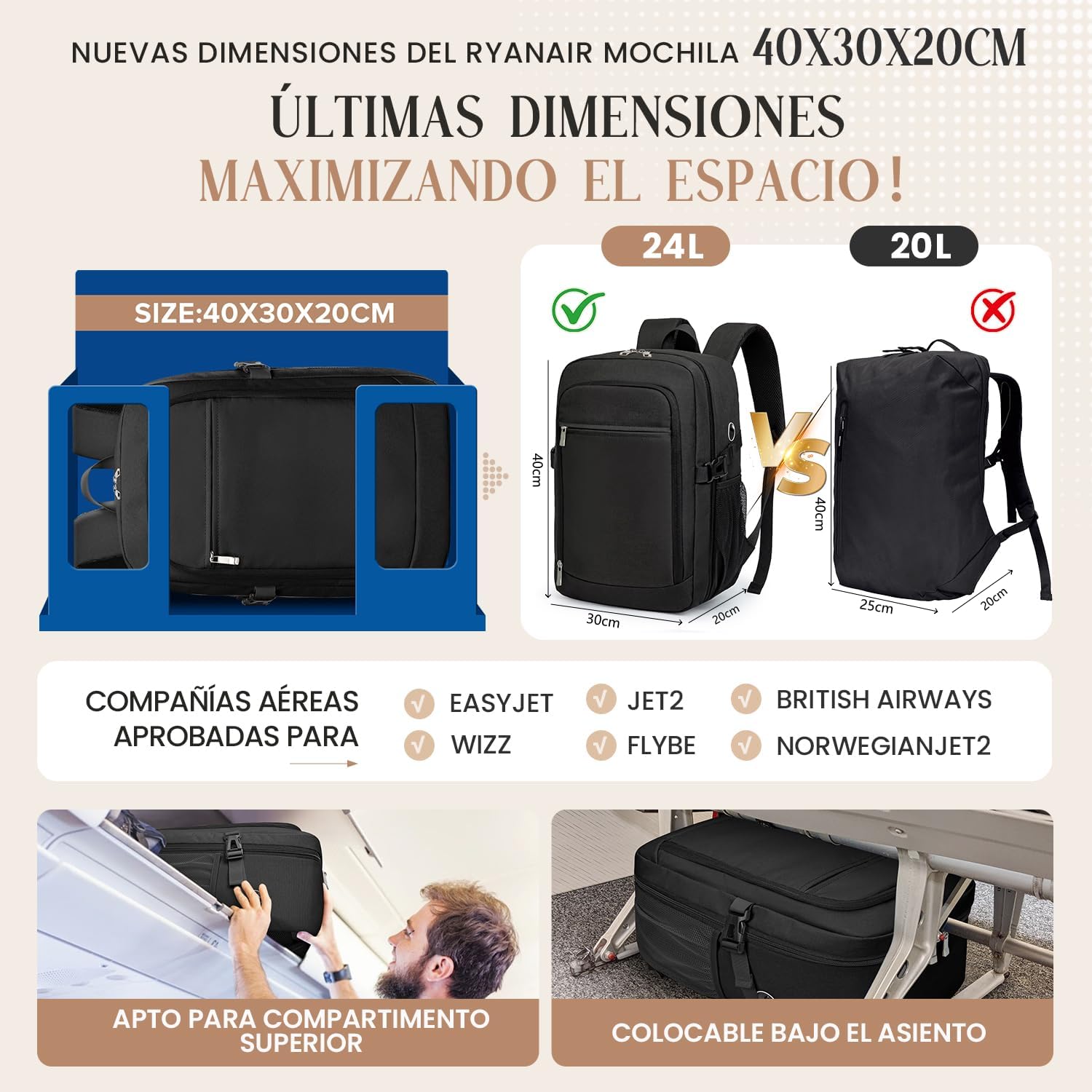 Thumbnail 1 de Mochila cabina 40x30x20 para Ryanair