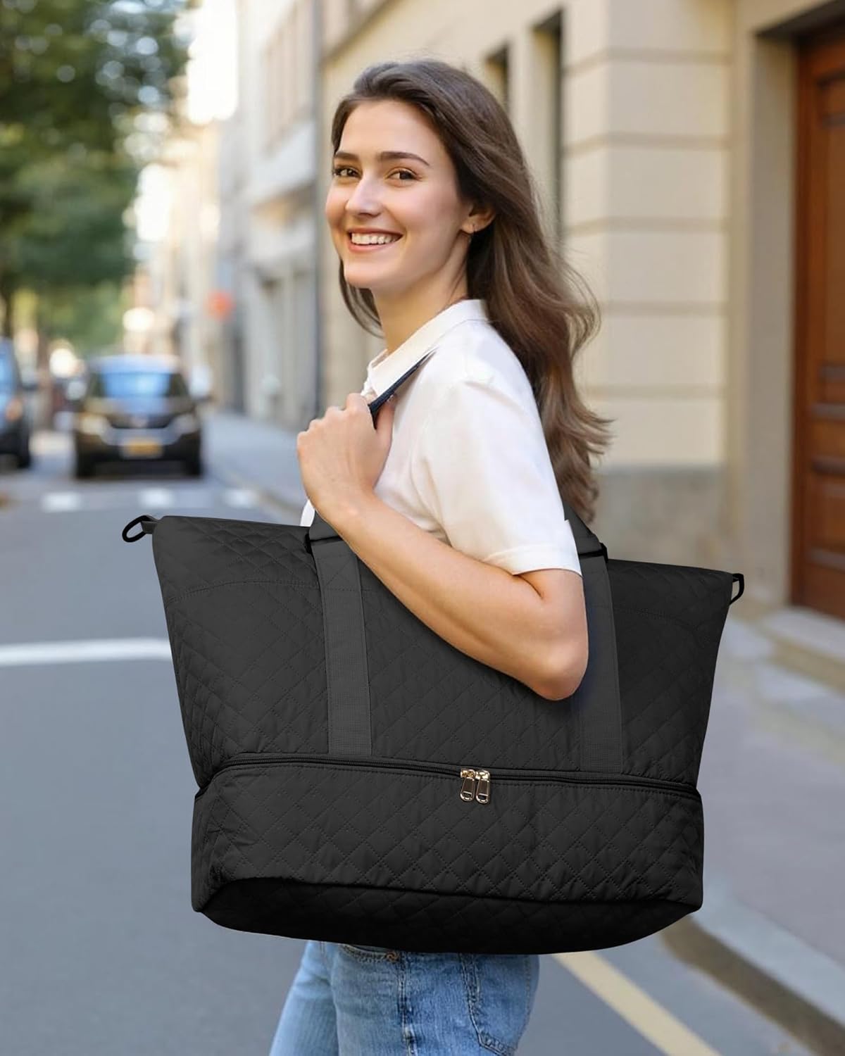 Thumbnail 1 de HOTOR women’s lightweight travel holdall with shoe compartment and toiletry bag, black (34 x 45 x 20 cm)