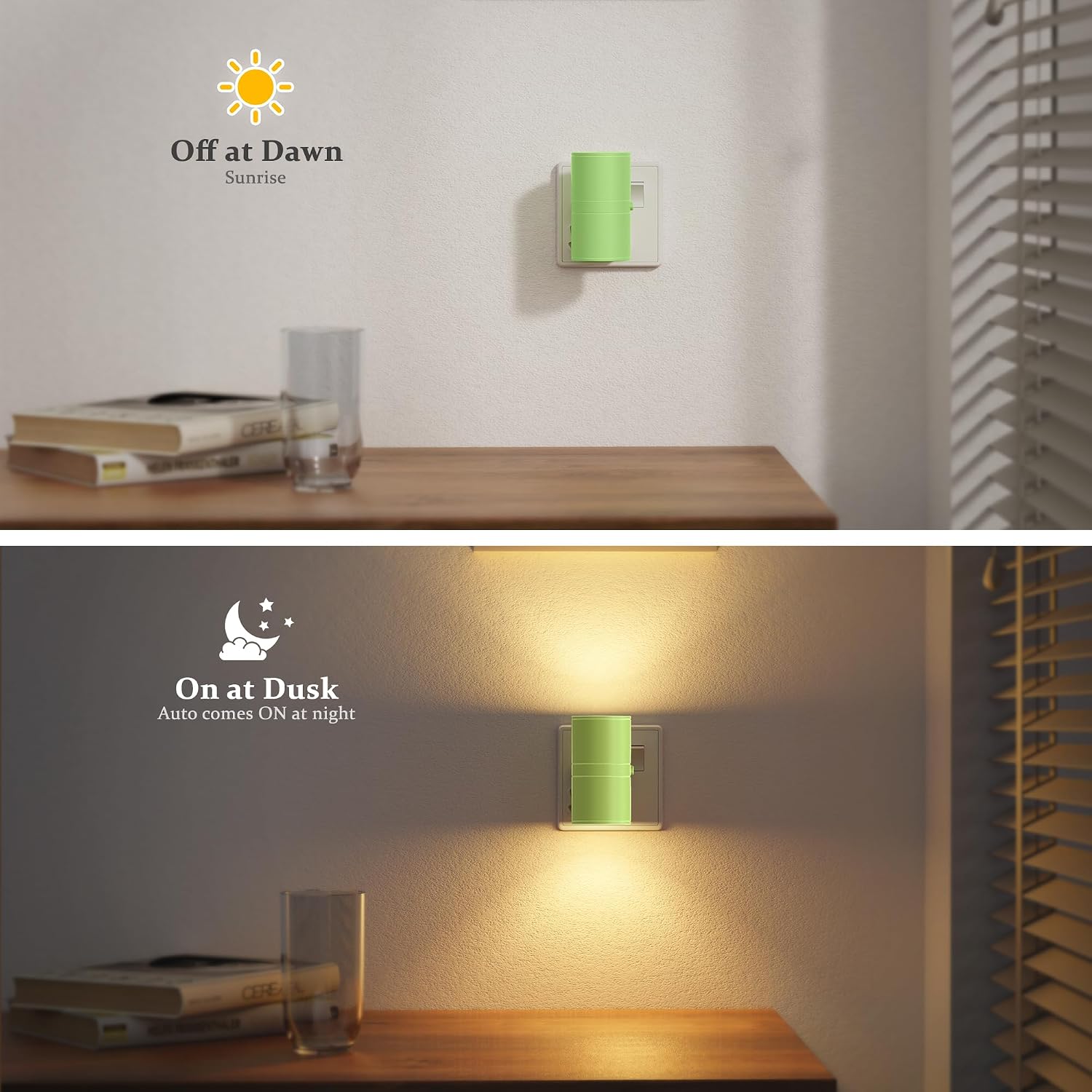 Detalle de JandCase Night Light plug-in with dusk to dawn sensor, dimmable 3000K warm white