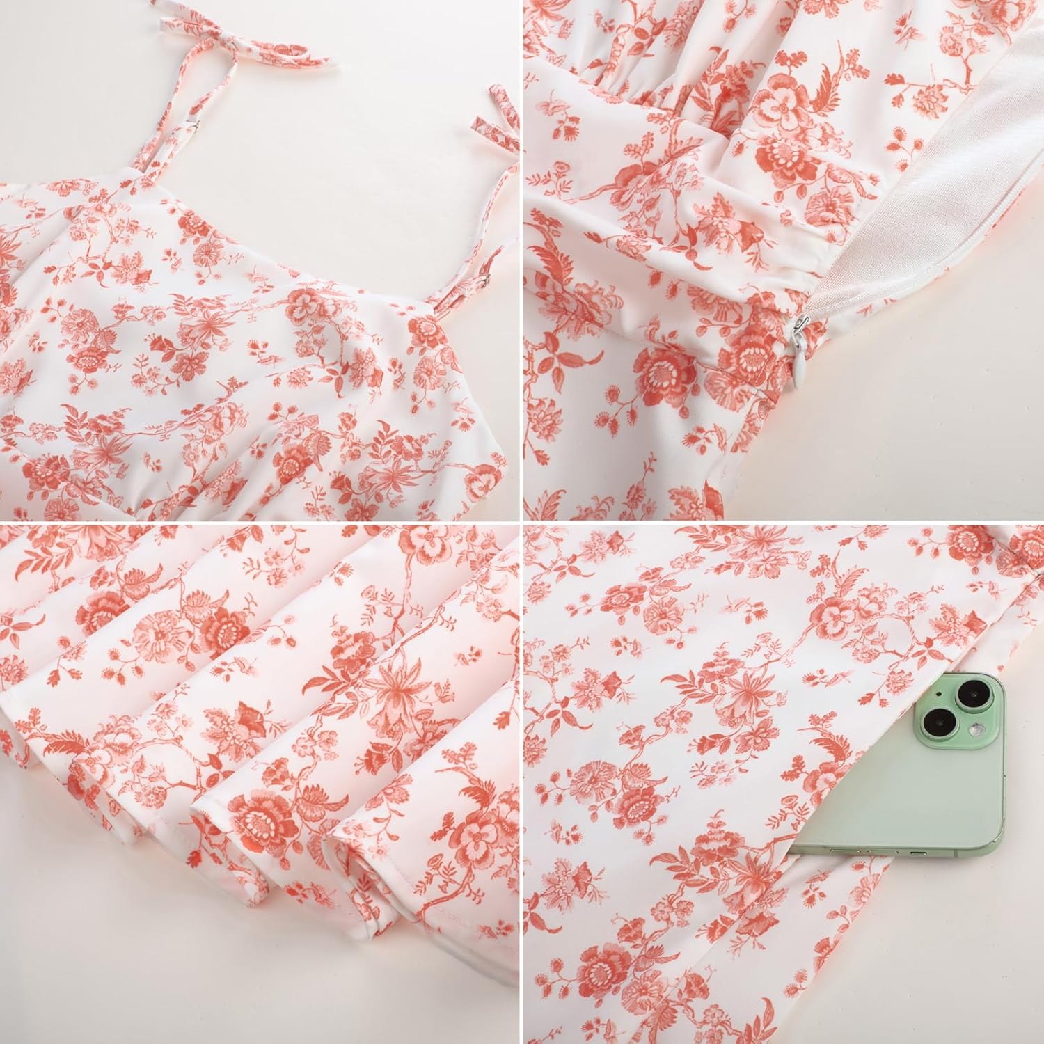 Detalle de Belle Poque Robes d'été 2025 pour femmes : robe midi à bretelles spaghetti avec poches