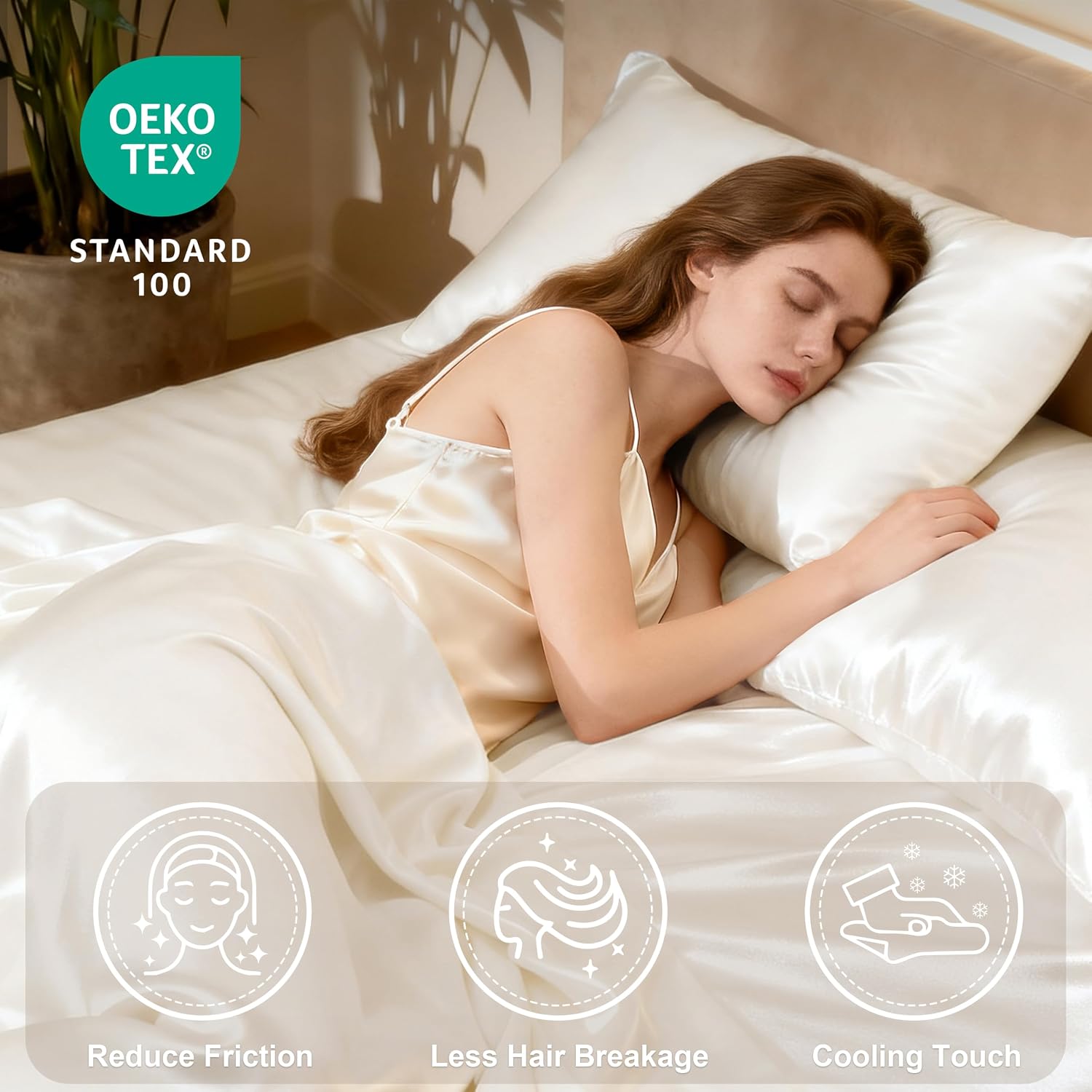 Detalle de Love's cabin C-USA23A1PJTC91FU-1 Satin Full Sheet Set, Ivory, 15-Inch Pocket