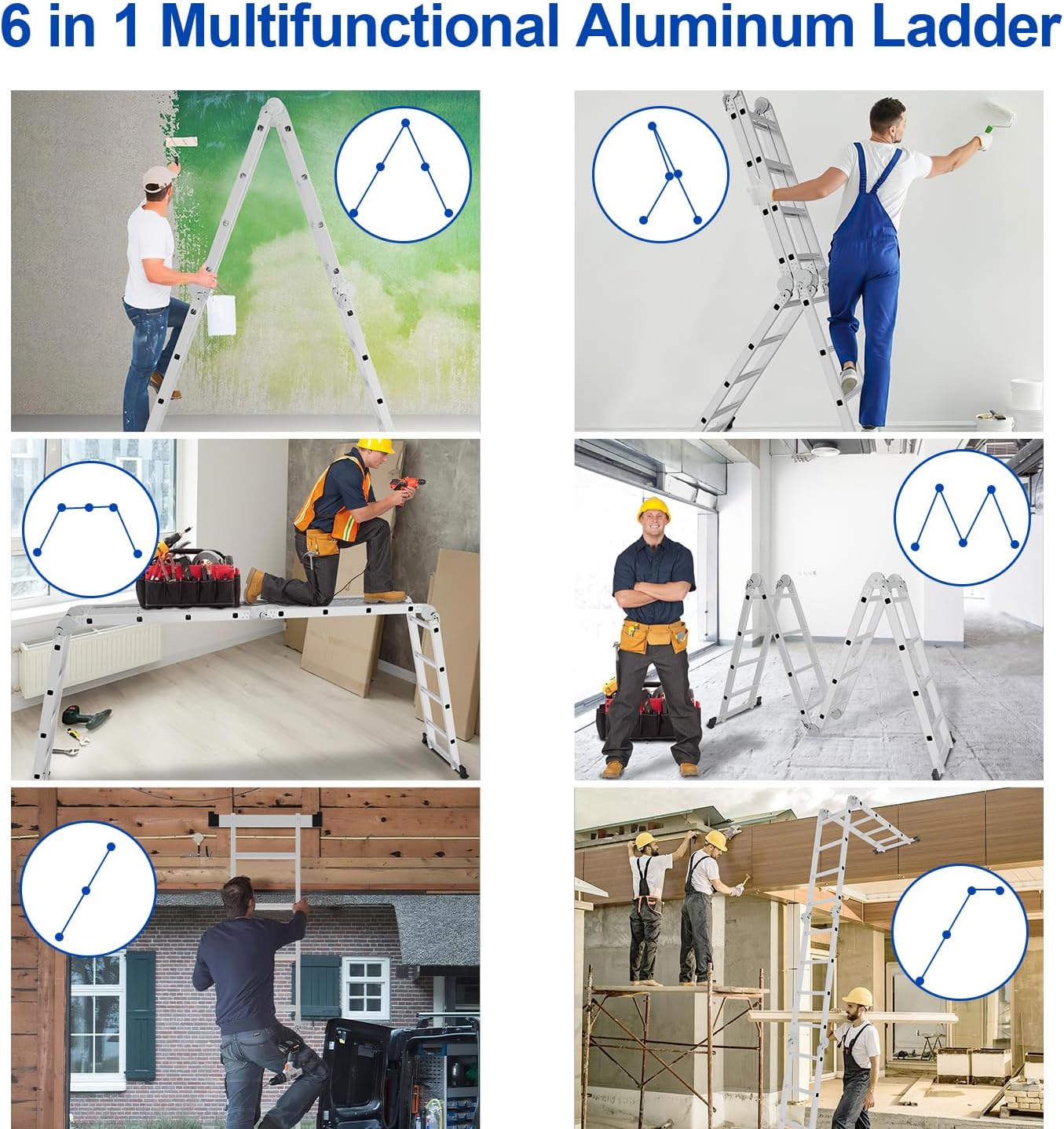 Detalle de Yakimz Scala multifunzione 7 in 1 da 5,82 m in alluminio: scala pieghevole con 4×5 gradini, 2 piattaforme e 2 ruote