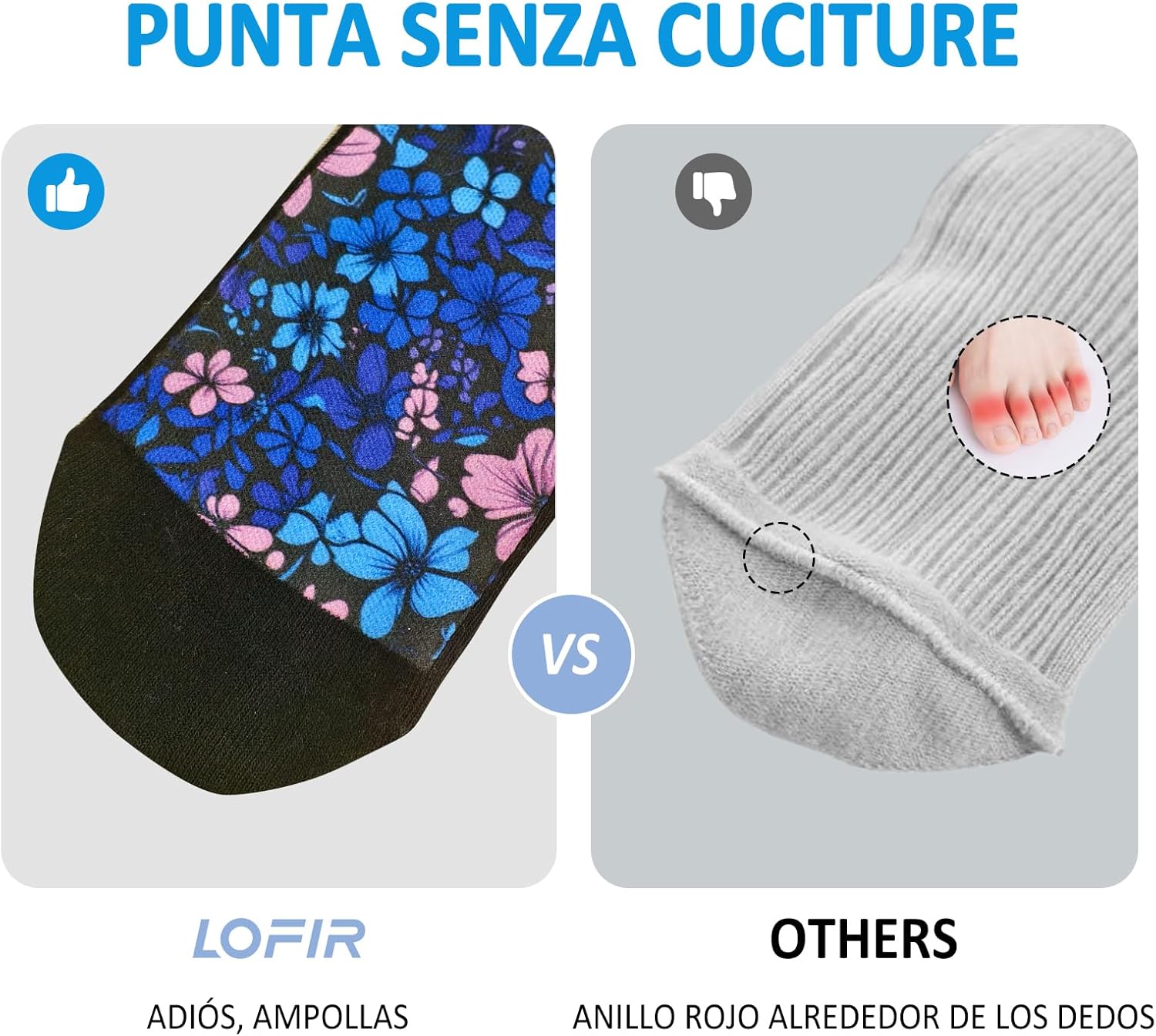 Thumbnail 4 de LOFIR calze ginocchio diabetici senza elastico per donna (unisex), cotone, punta senza cuciture, fantasia fantasiosa