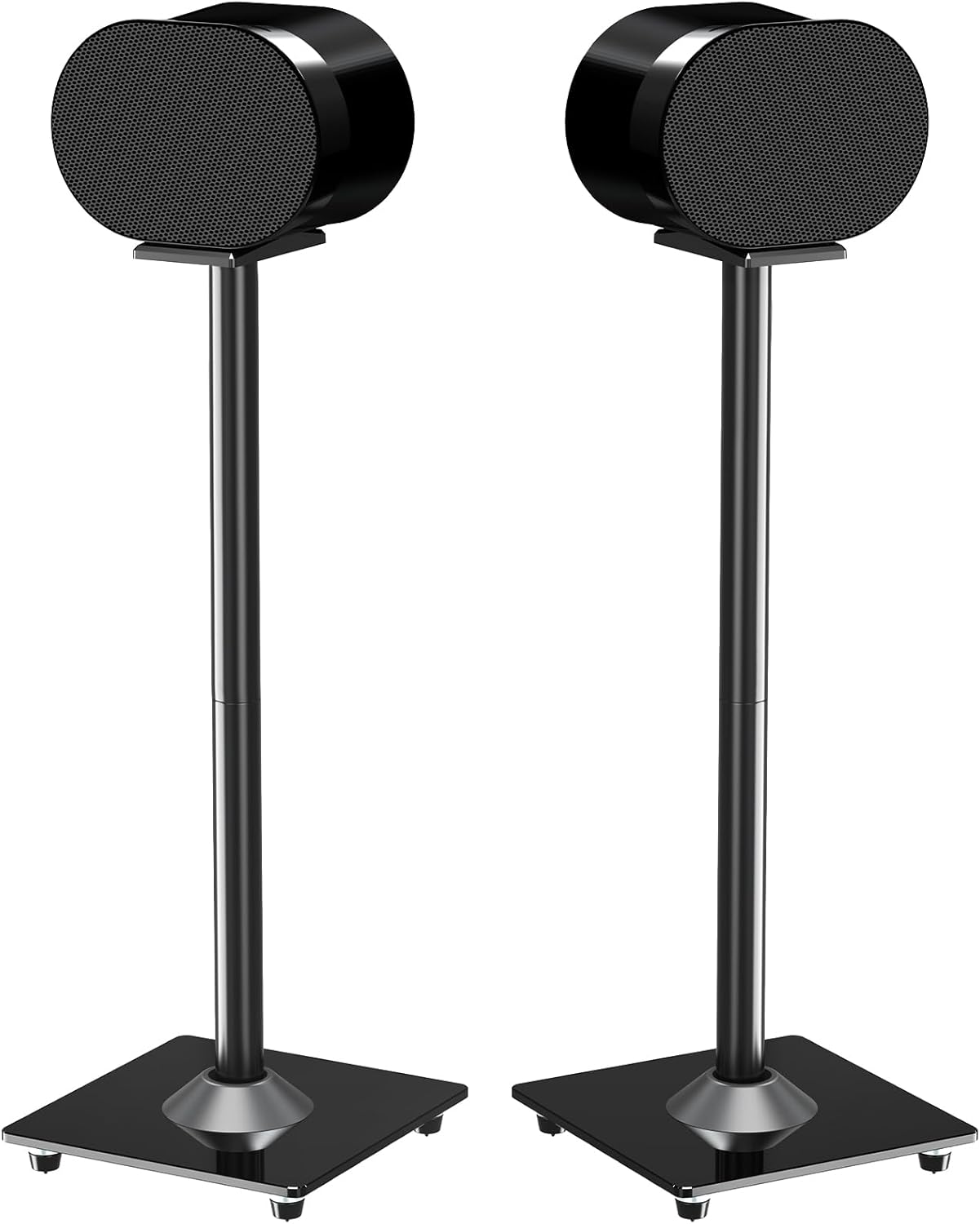 ELIVED EV5026 : lot de 2 supports d’enceintes hauteur 80,7 cm avec socle en verre (jusqu’à 5 kg) noir
