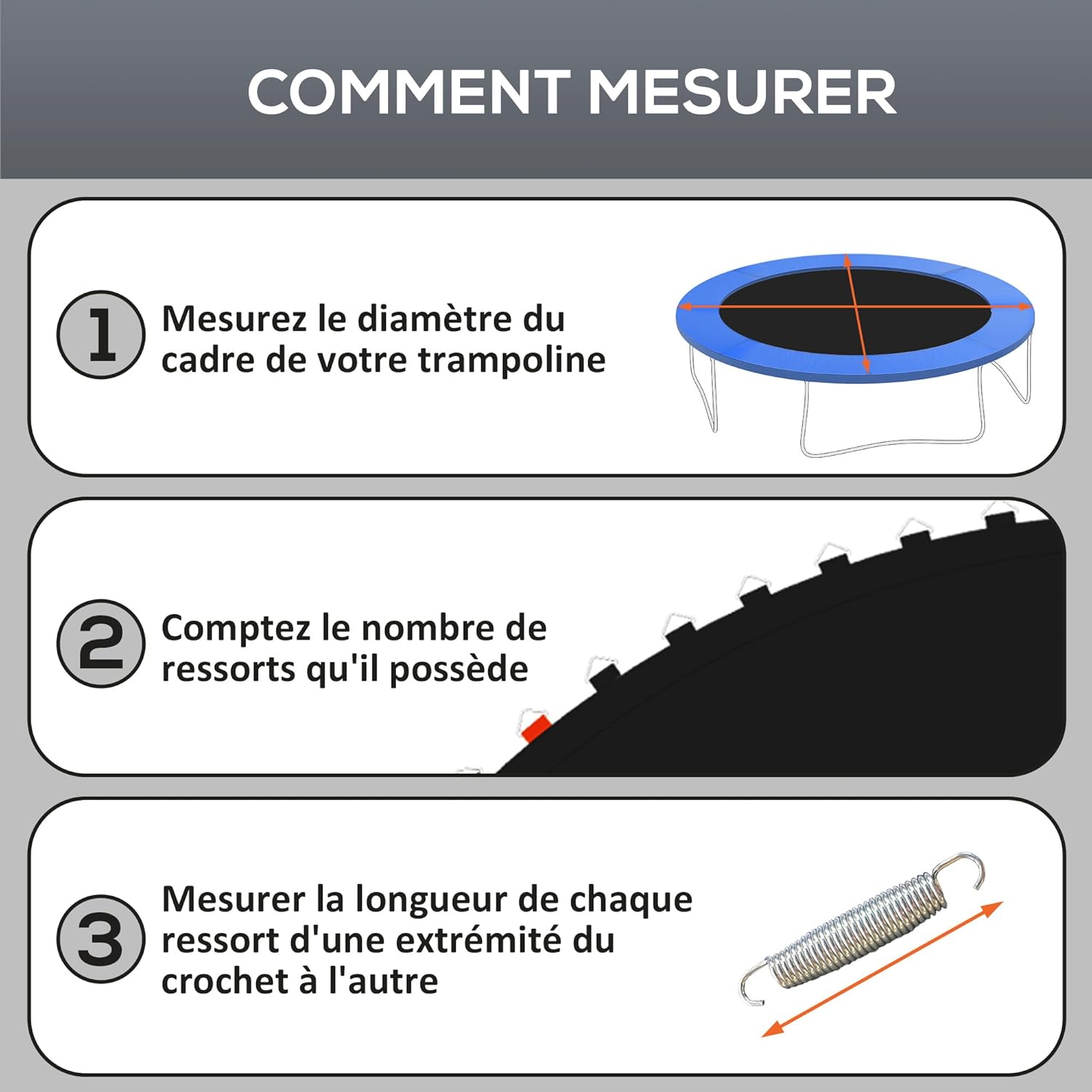 Thumbnail 5 de SPORTNOW tapis de rechange pour trampoline rond (Ø 202 cm) avec outil d’installation à ressort et crochets en V