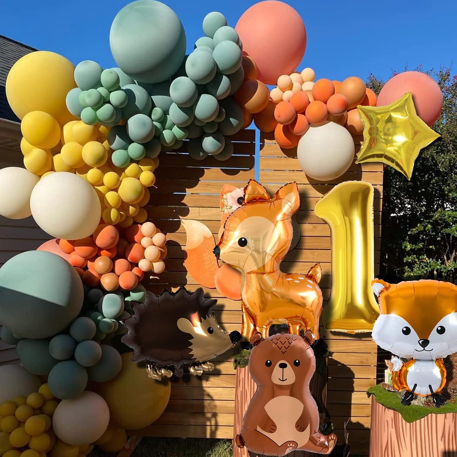 Thumbnail 6 de MUSELK verjaardagsdecoratieset bosdieren met 51 ballonnen en cijfer 1