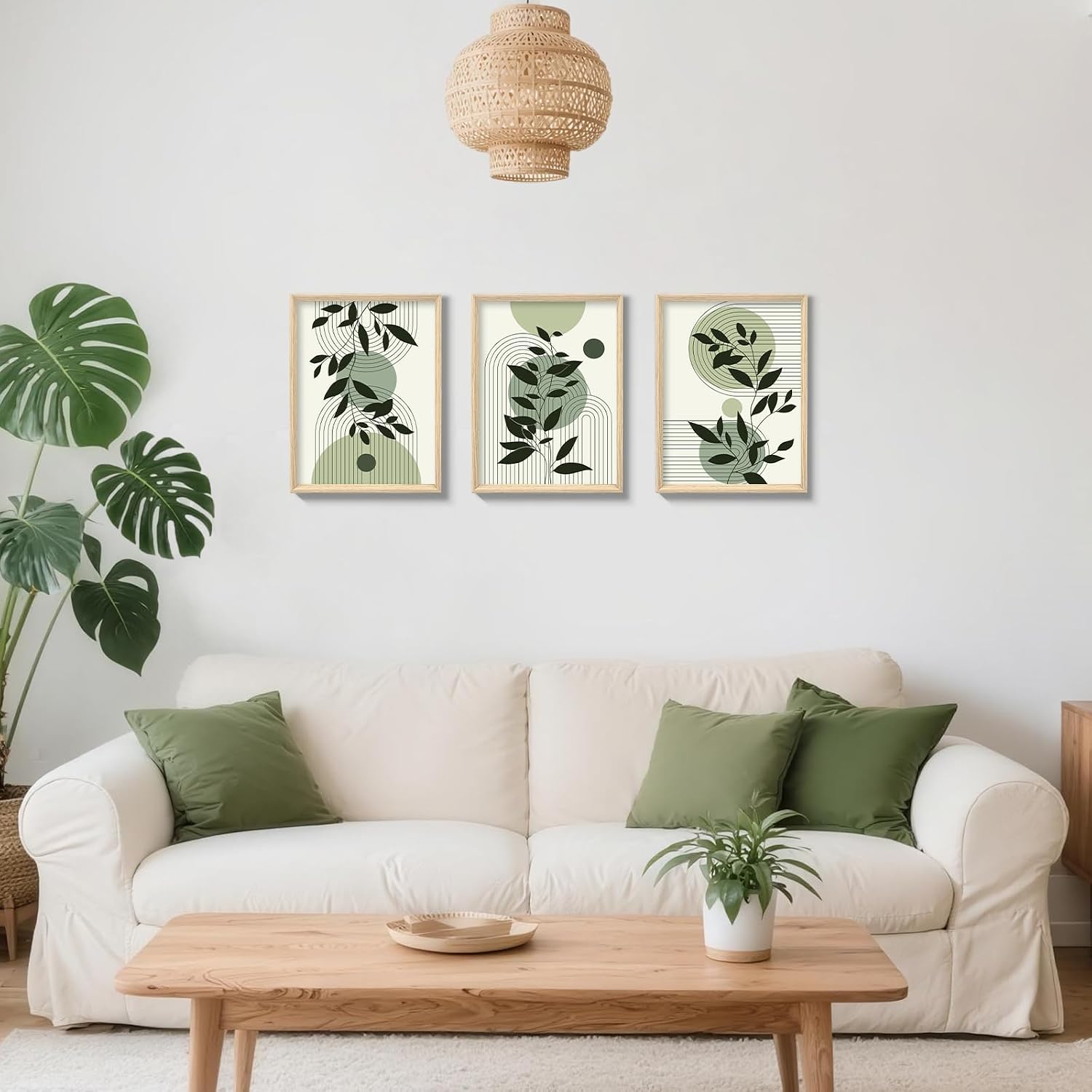 Thumbnail 3 de FajerminArt Boho Grün Blatt Leinwandbilder 3er Set