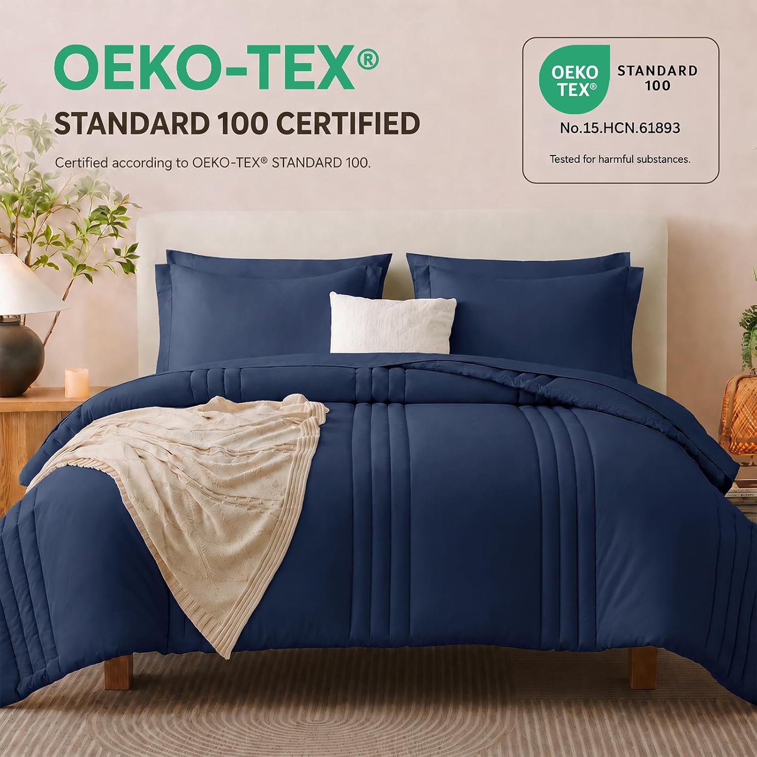 Thumbnail 6 de CozyLux CLUS25G90L2QU Queen Comforter Set, Navy Blue, 240 GSM, 7-Piece