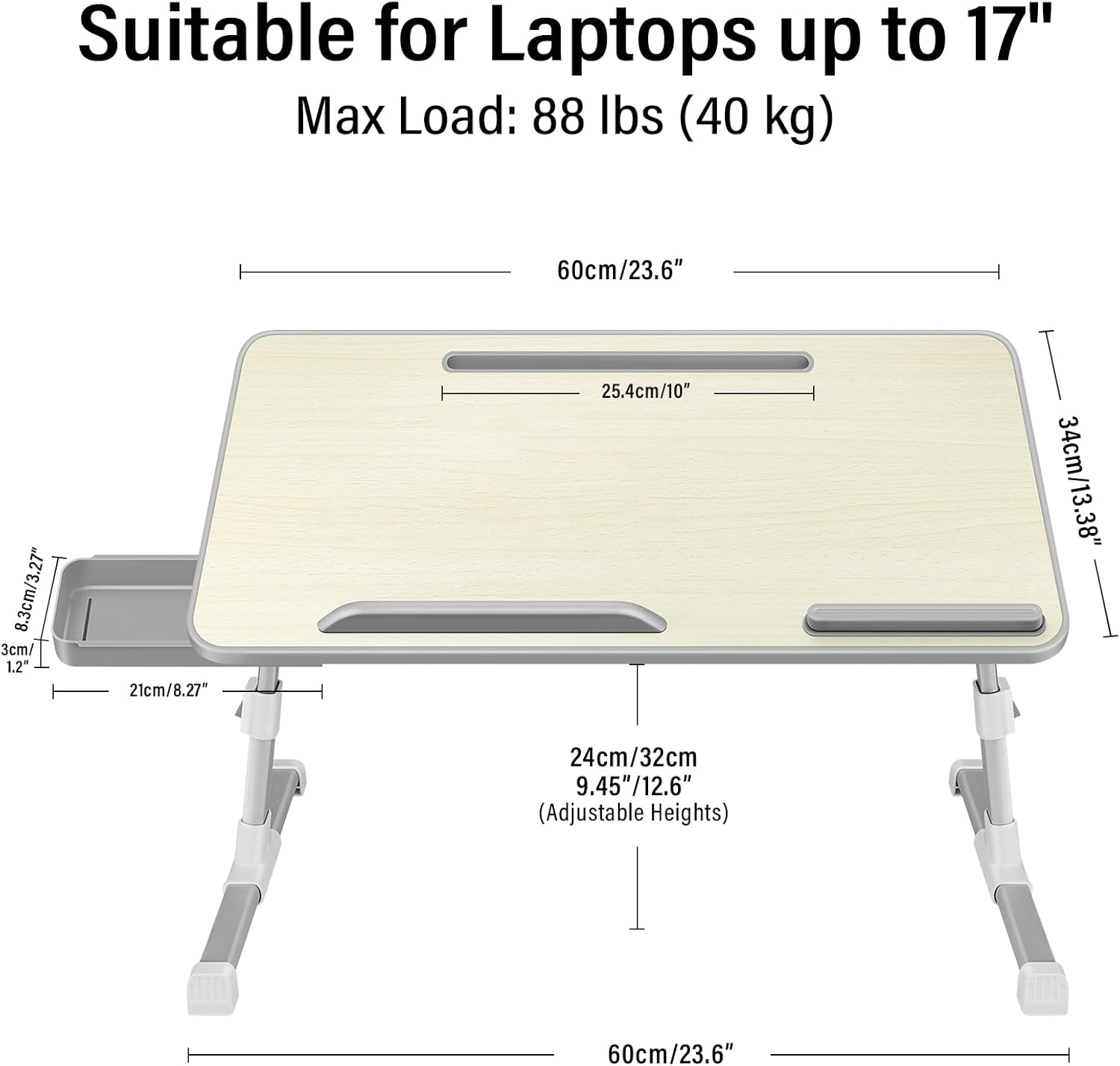 Thumbnail 1 de AirOpen Table de lit pliante pour ordinateur portable (réglable en hauteur et angle) avec tiroir et emplacement tablette