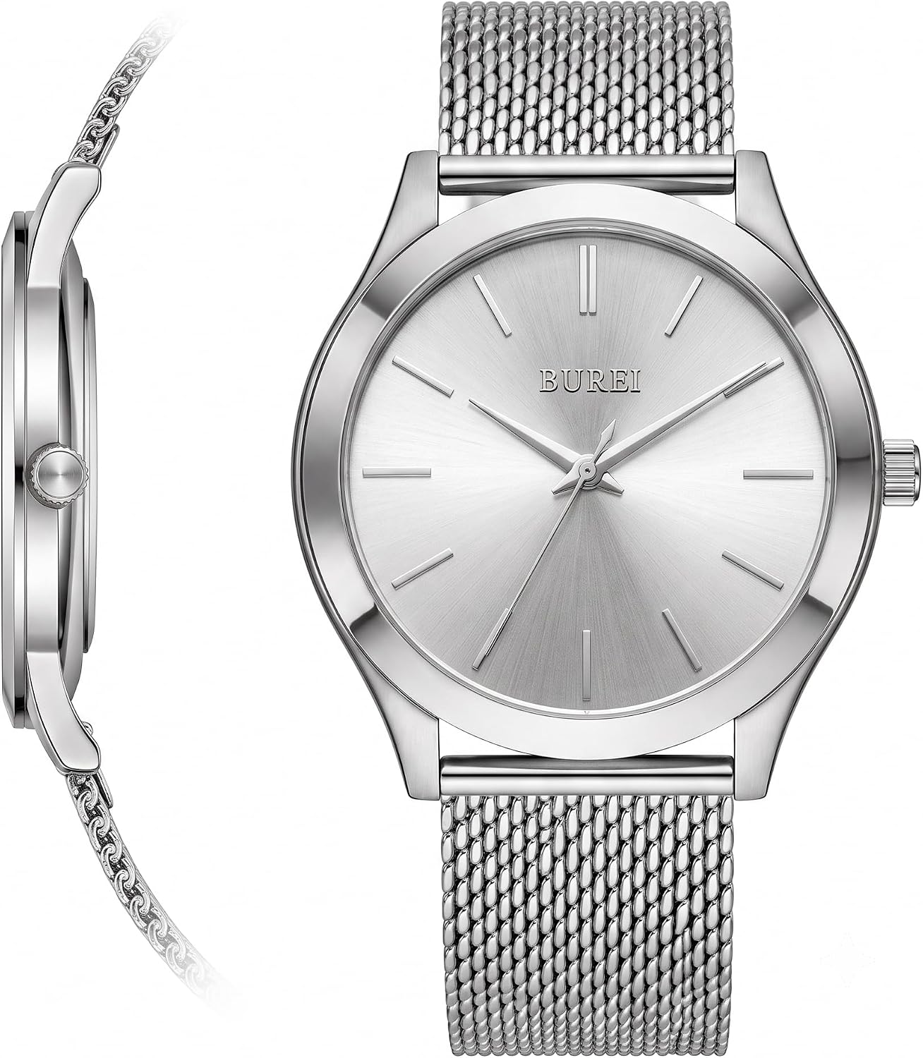 Thumbnail 6 de BUREI Montre Homme Chronographe Classique – Cadran Blanc, bracelet cuir & acier inoxydable