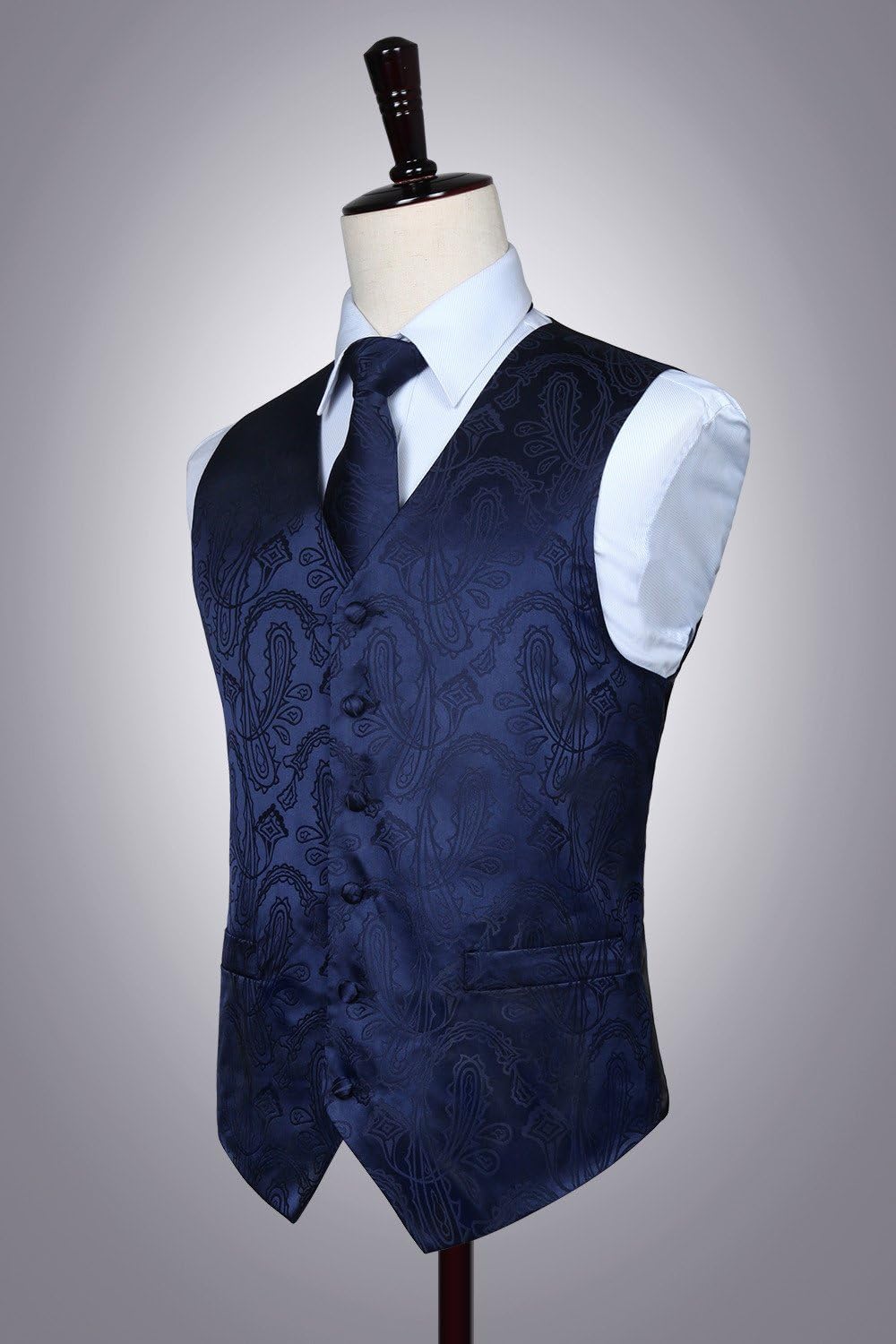 Thumbnail 6 de HISDERN 3-Piece Formal Vest Set: Paisley Jacquard Waistcoat, Necktie & Pocket Square