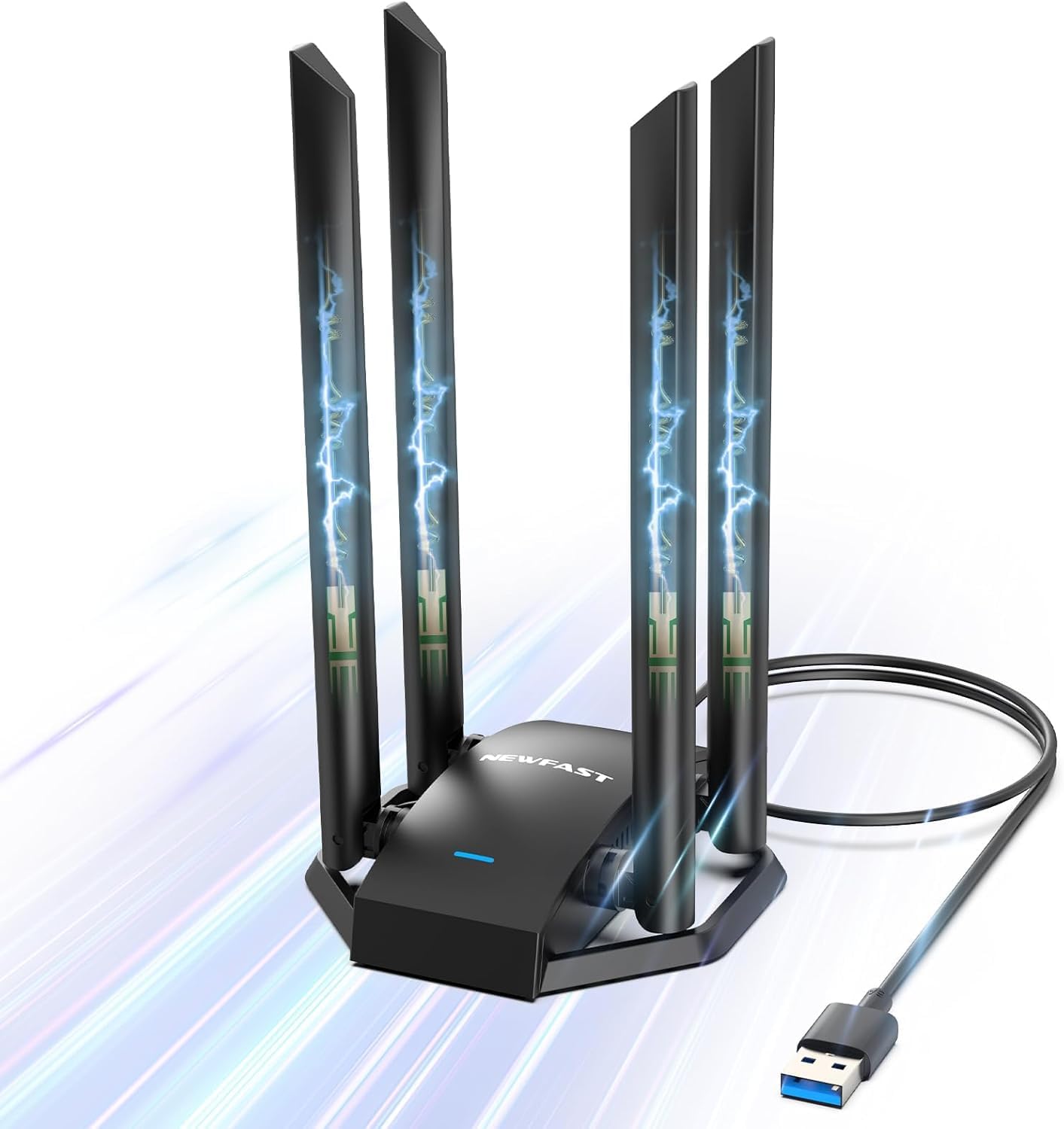 Detalle de NEWFAST U329 Clé WiFi AC1300 Mbps pour PC – 4 antennes 6 dBi, MU-MIMO, USB 3.0