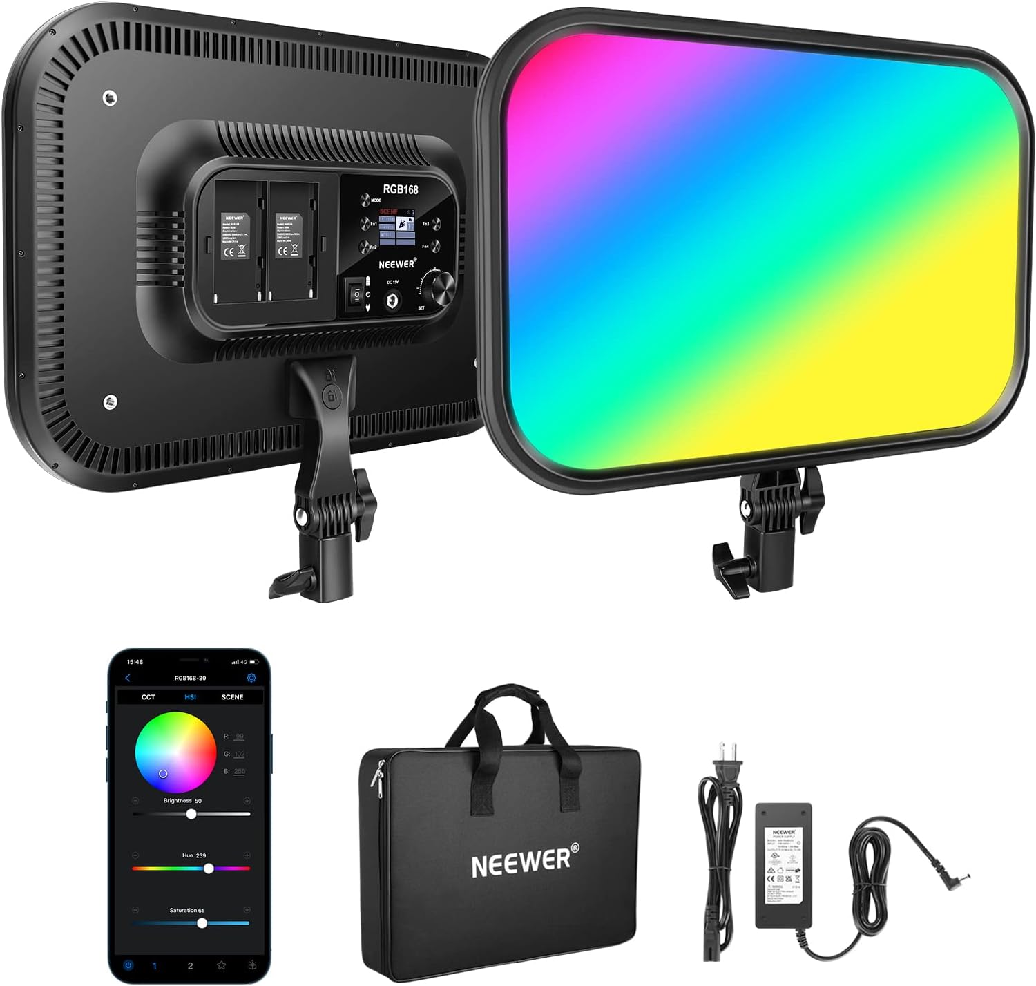 Detalle de NEEWER RGB168 RGB LED Video Light Panel, 60W, 18.3-inch, App Control