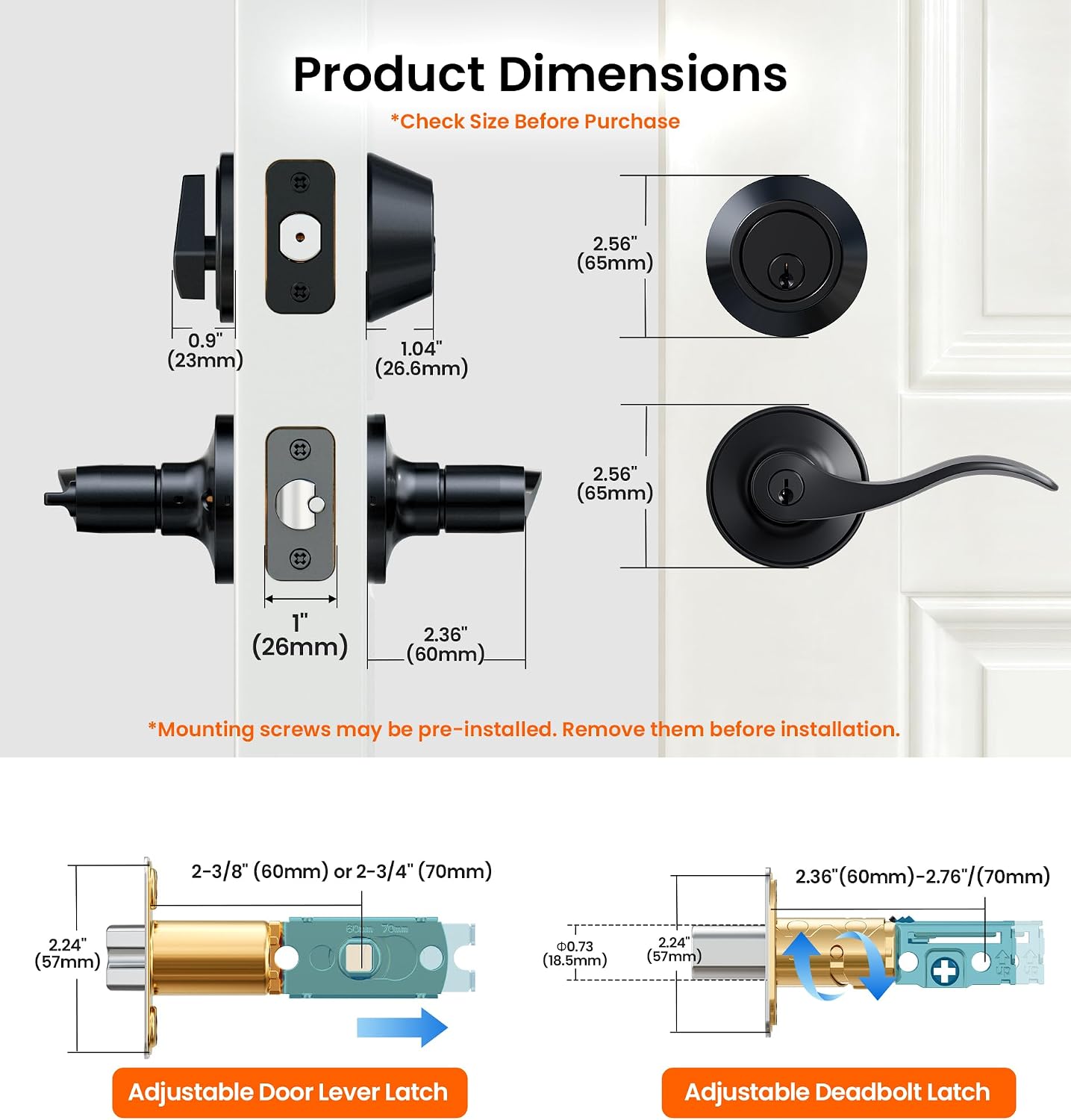 Thumbnail 6 de Veise Front Door Handle Lock Set, Zinc Alloy