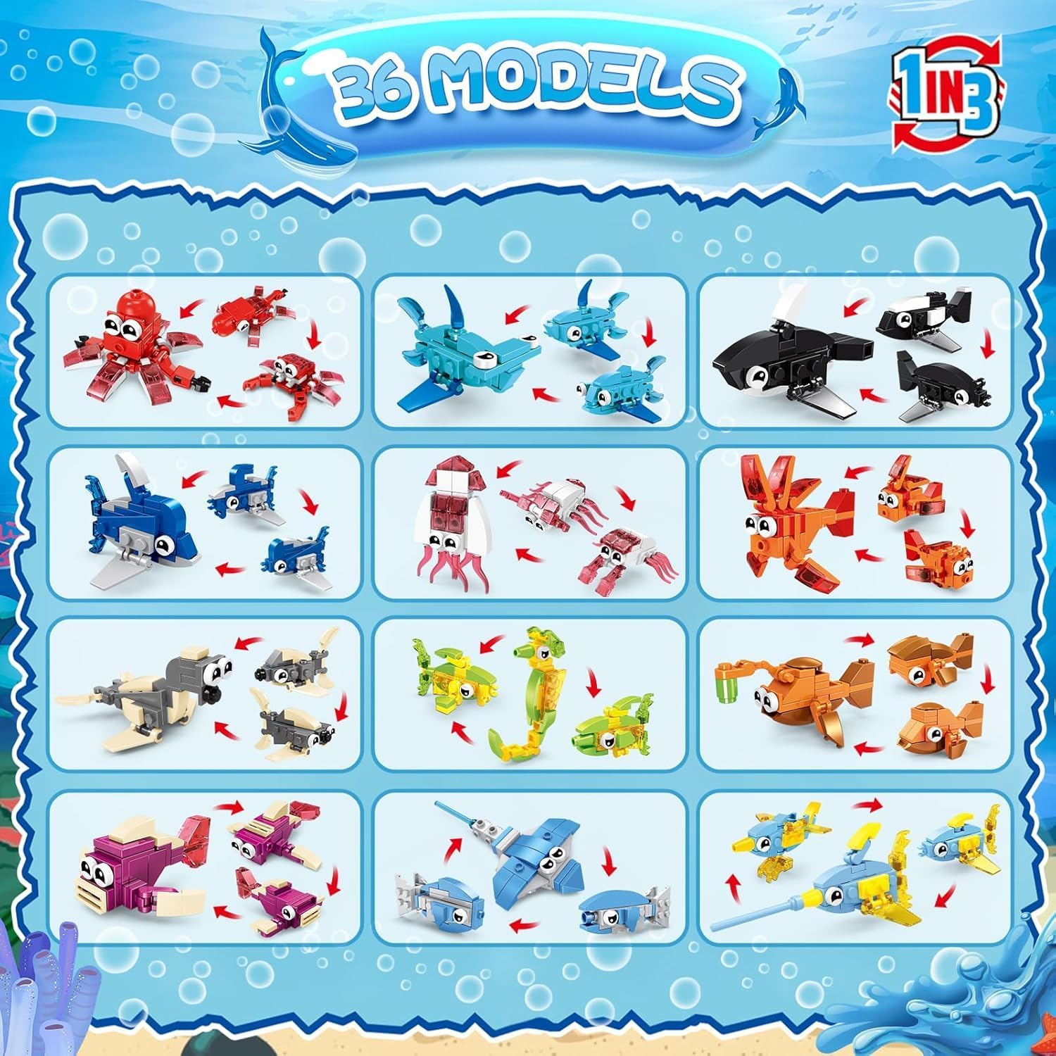 Thumbnail 1 de JoyJoyful Marine 12-Pack 3-in-1 Animal Building Sets for Kids