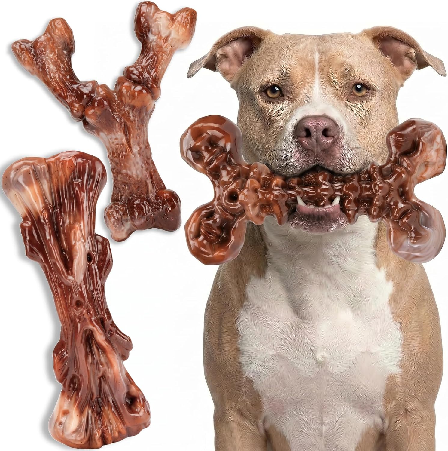 Detalle de ChienBox 3-Pack Indestructible Nylon Chew Toys for Aggressive Chewers — Bacon Flavour (XL, 10–40 kg)