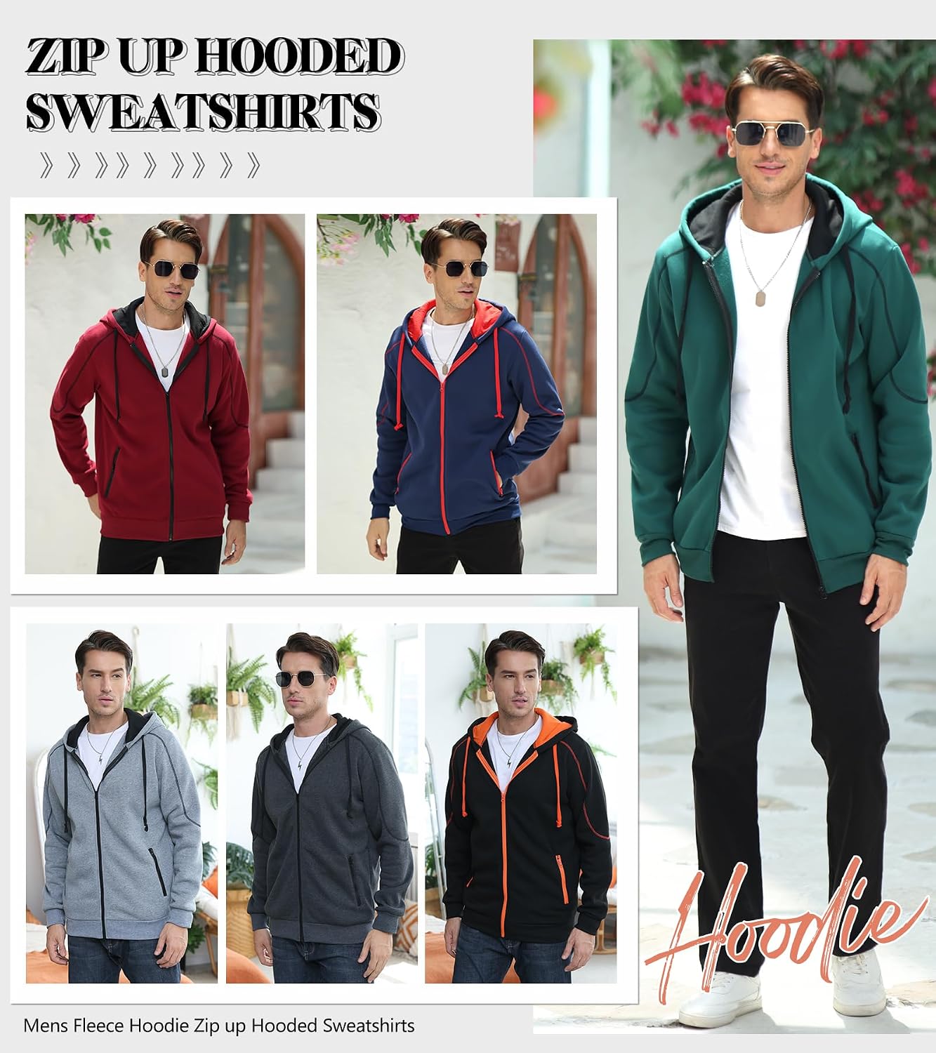 Detalle de Mens Hoodie Zip up Hooded Sweatshirt with Zipper Pocket